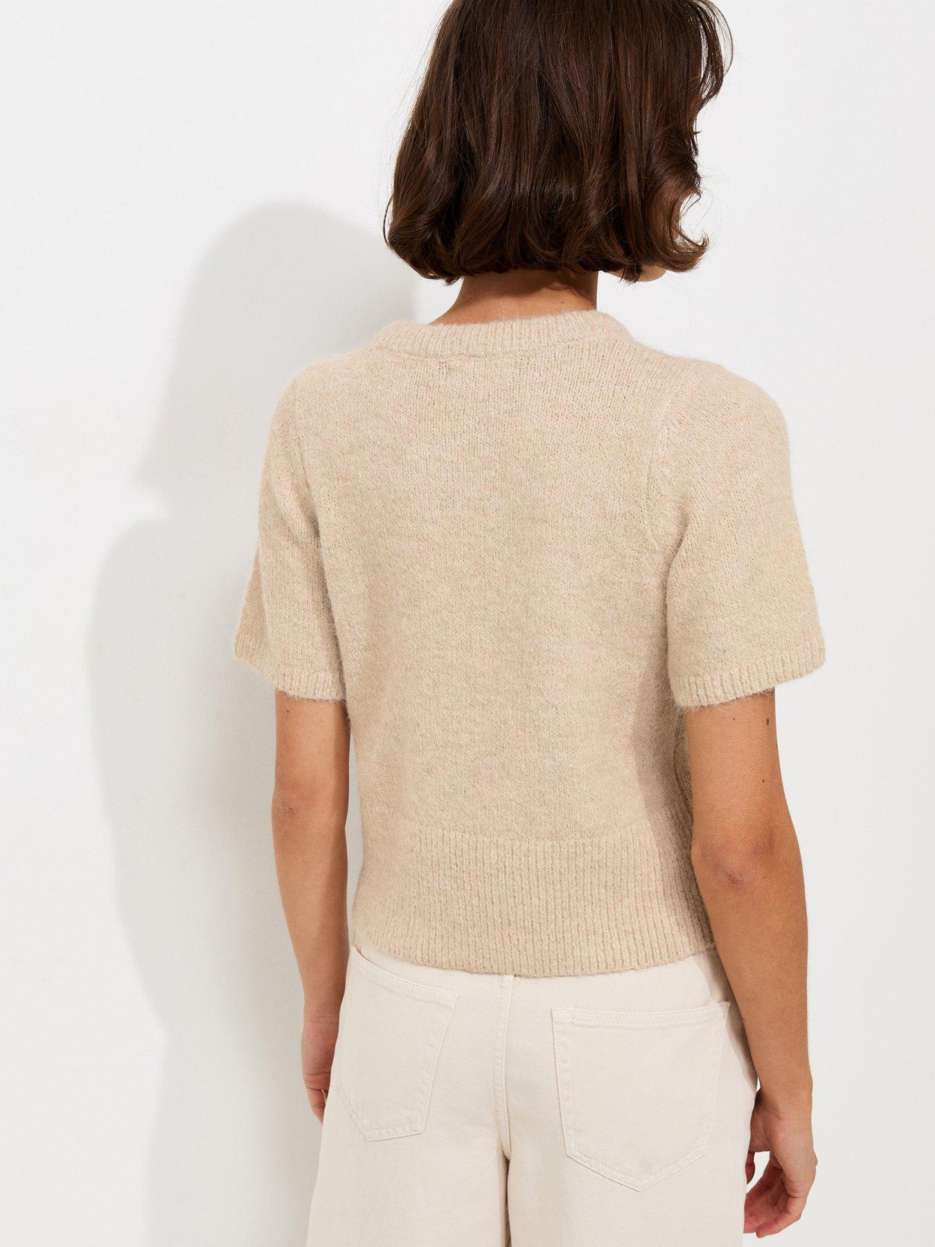 Image 2 of 6 of New Look Oatmeal Brushed Knit T-Shirt - Beige