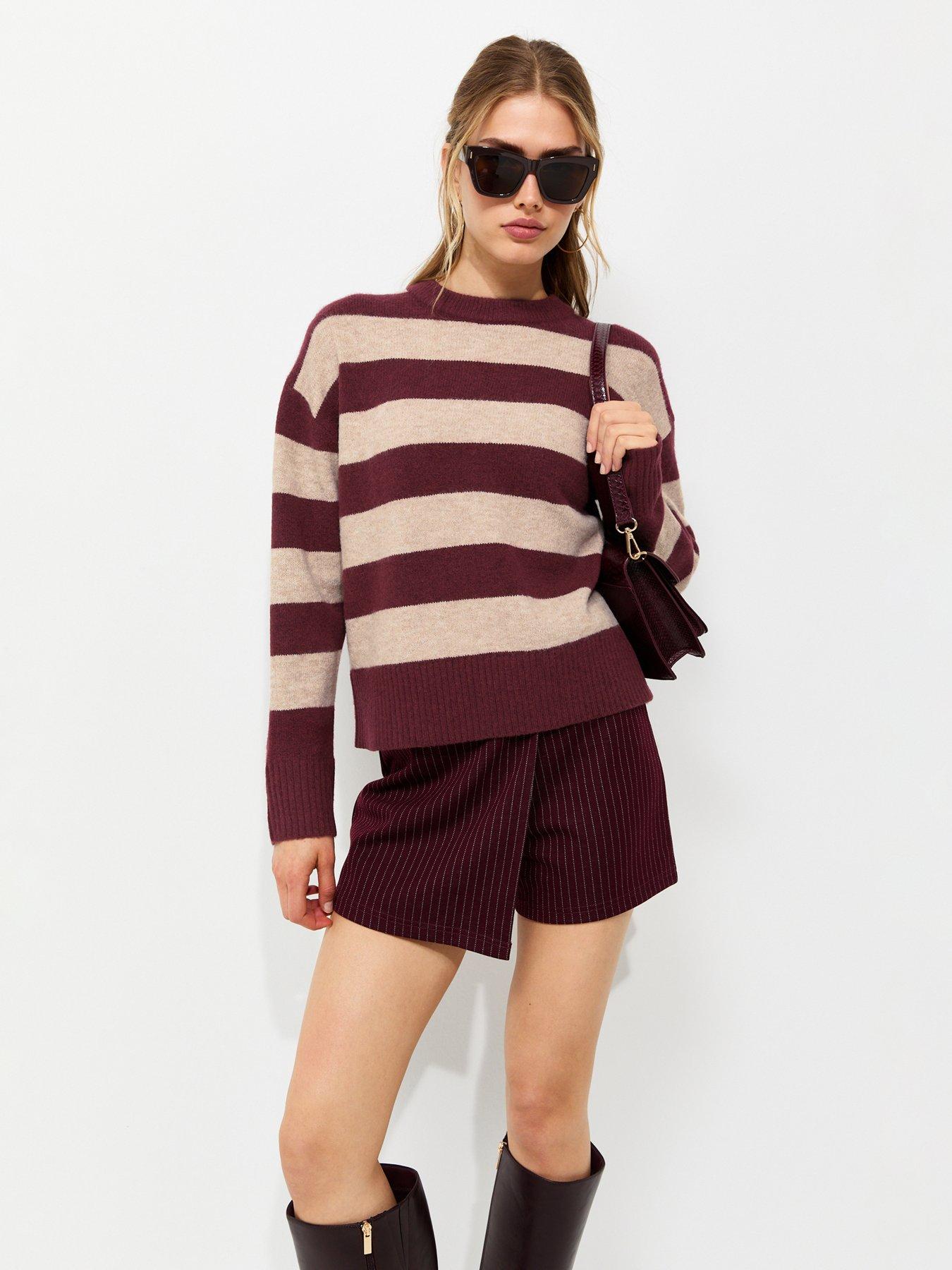 New Look Knitted Wide Stripe Jumper - Red