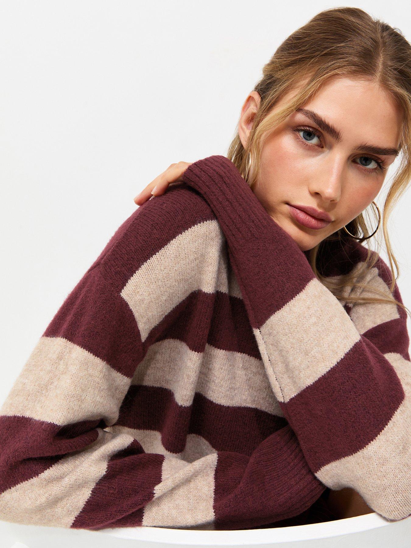 Image 4 of 5 of New Look Knitted Wide Stripe Jumper - Red