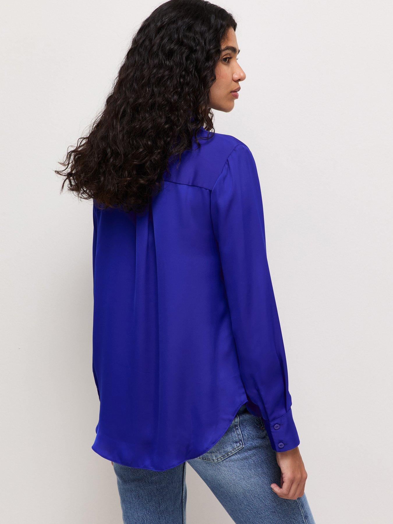Image 2 of 5 of New Look Satin Long Sleeve Shirt - Blue
