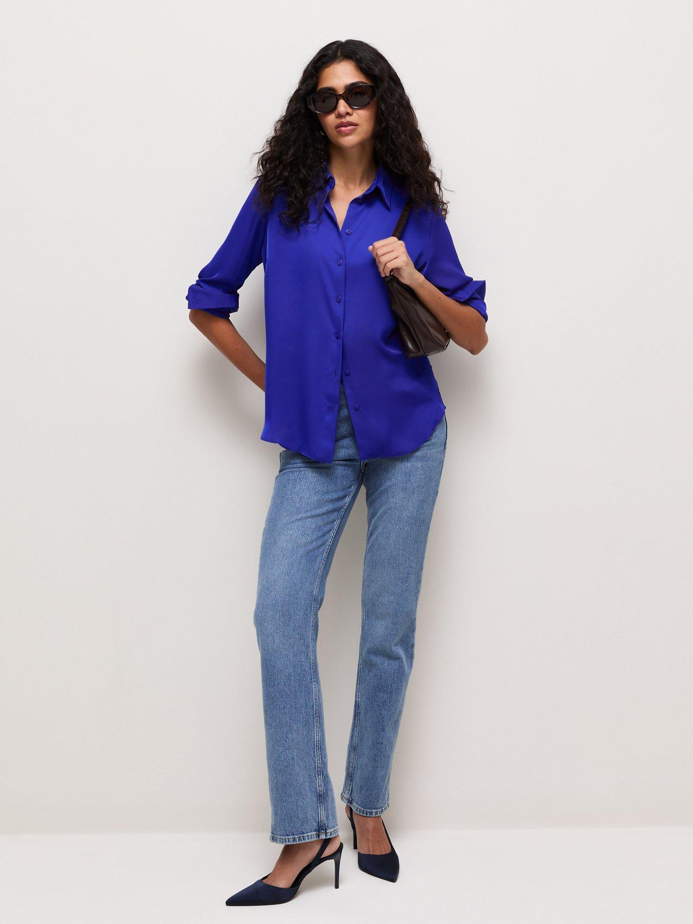 Image 3 of 5 of New Look Satin Long Sleeve Shirt - Blue