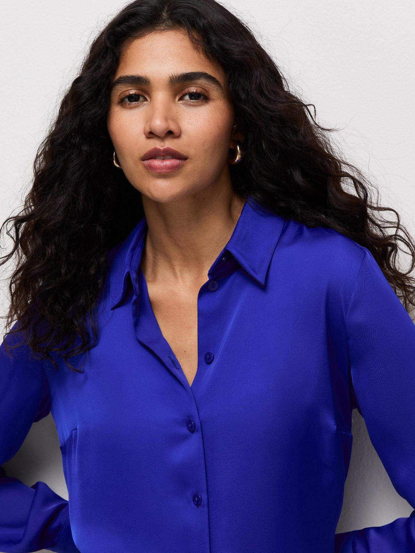Image 4 of 5 of New Look Satin Long Sleeve Shirt - Blue