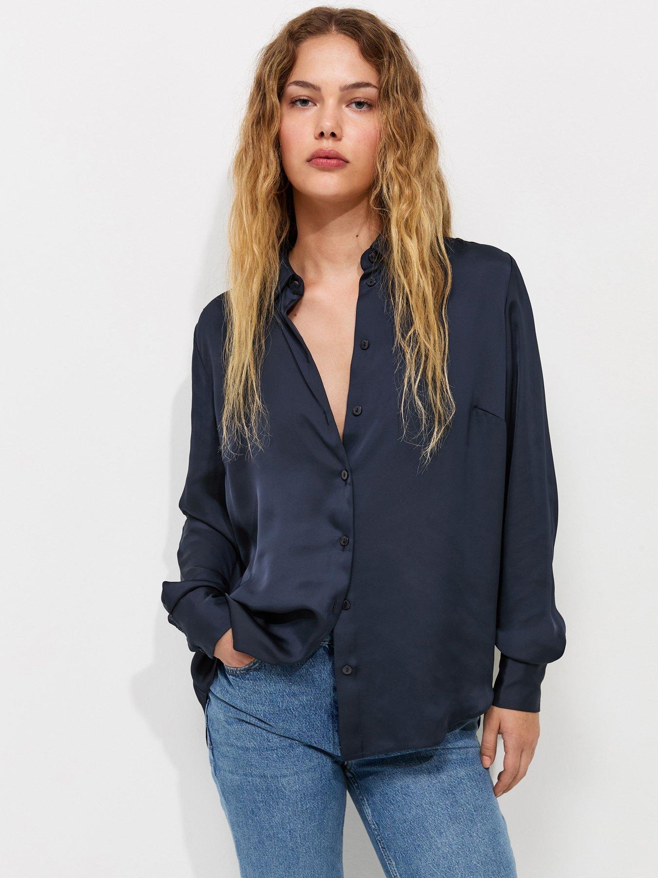 New Look Satin Long Sleeve Shirt - Blue