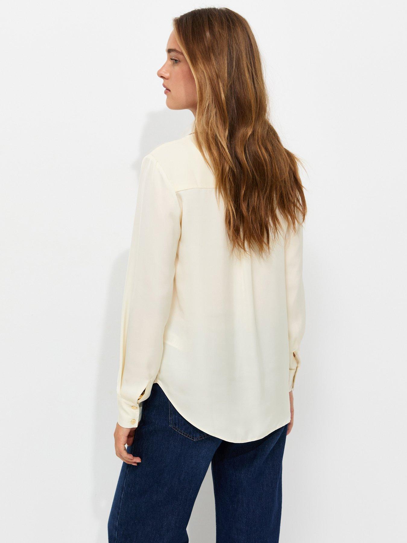 Image 2 of 6 of New Look Womens Longline Satin-Look Button-Through Shirt - Cream