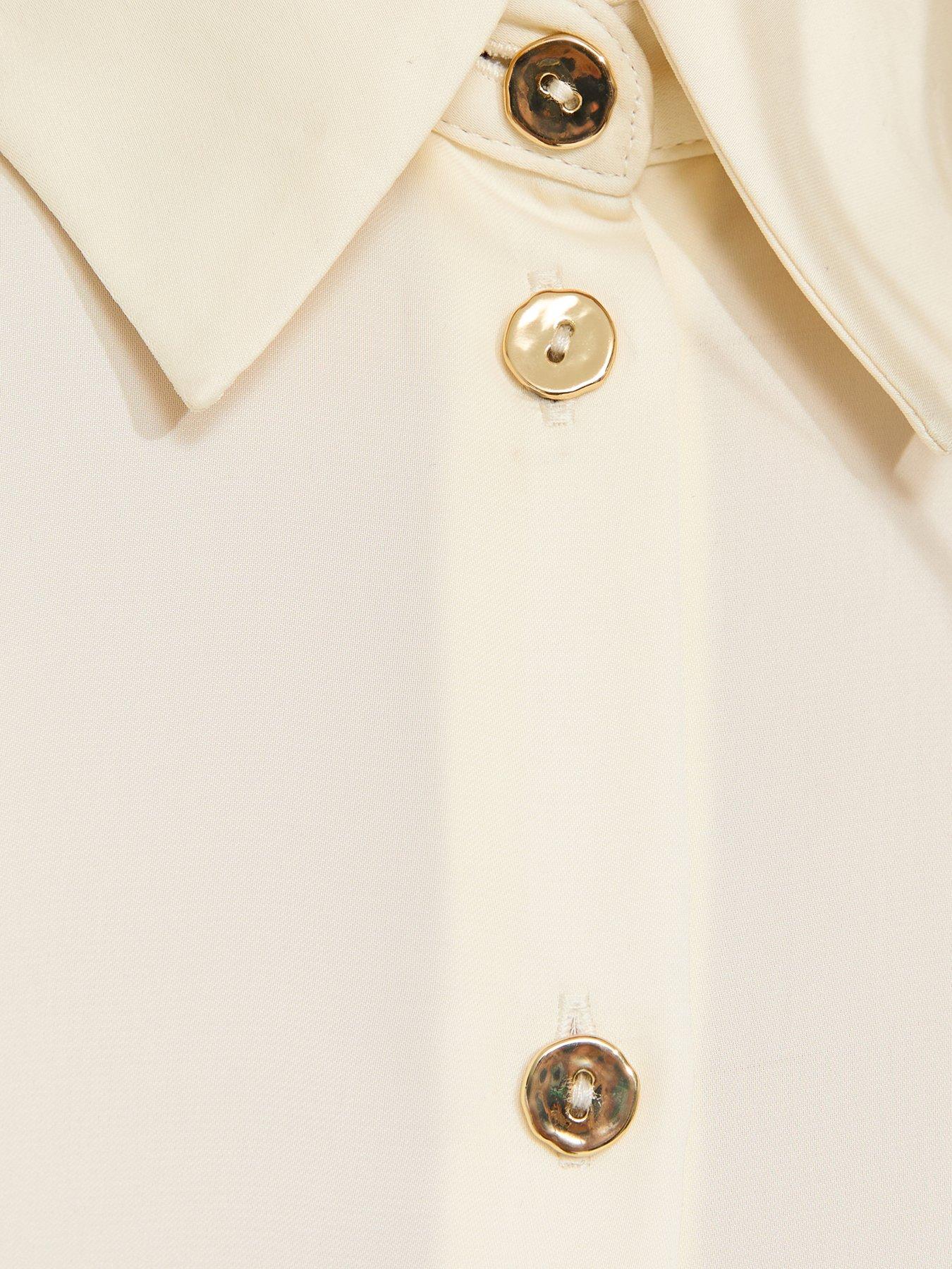 Image 5 of 6 of New Look Womens Longline Satin-Look Button-Through Shirt - Cream