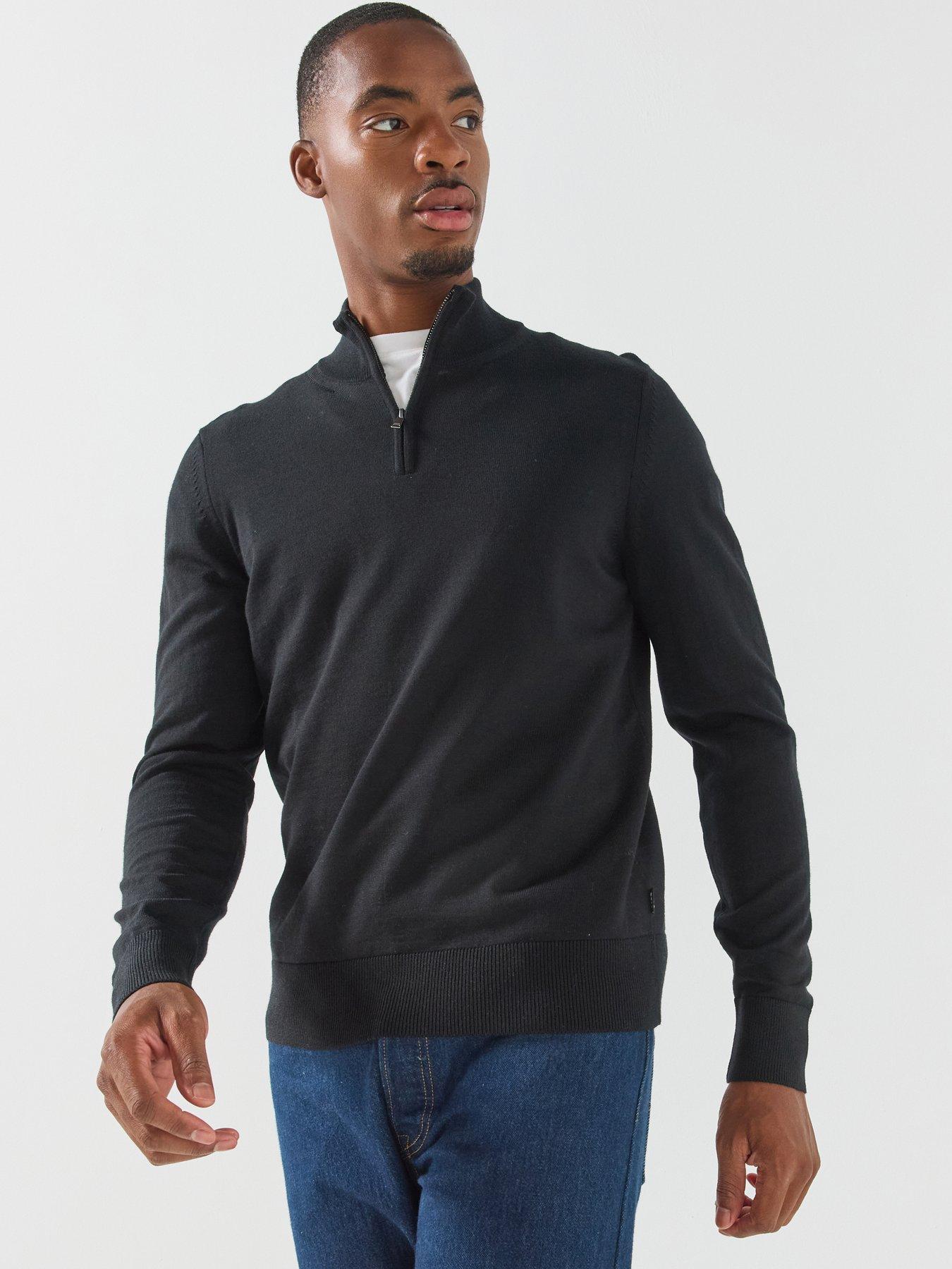 Image 1 of 6 of BOSS Boss H-Ebenji 1/4 Zip Knitted Jumper - Black