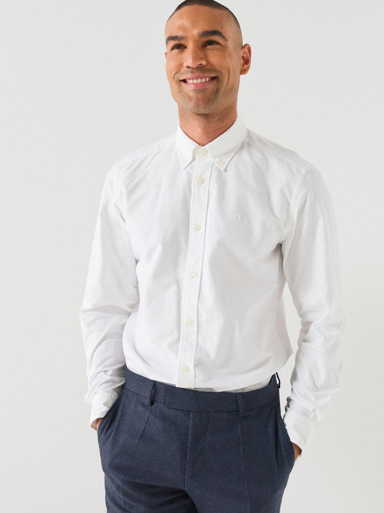 Image 1 of 6 of BOSS Mens H-Liam Regular Fit Button-Down Cotton Shirt - White