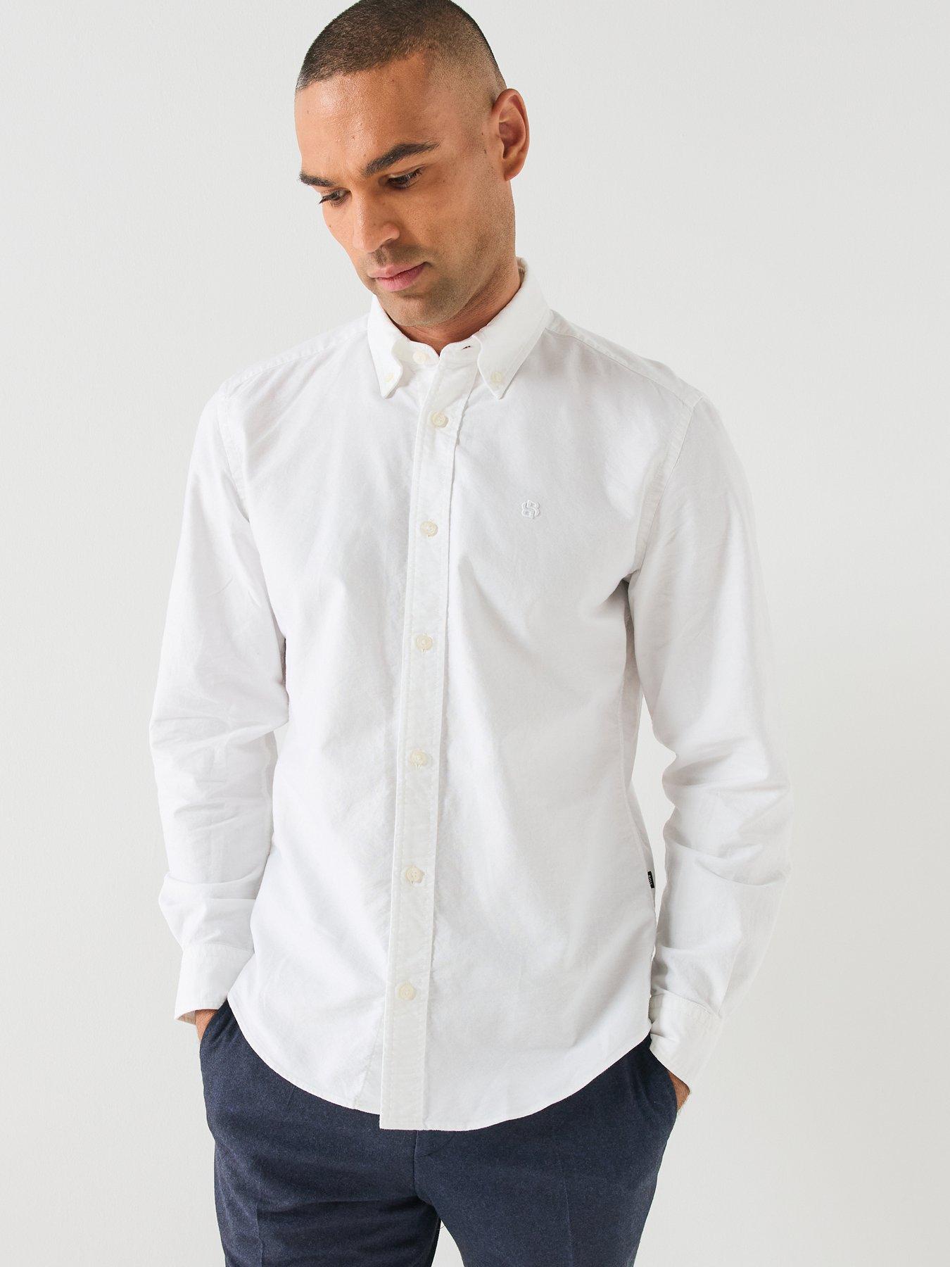 Image 6 of 6 of BOSS Mens H-Liam Regular Fit Button-Down Cotton Shirt - White