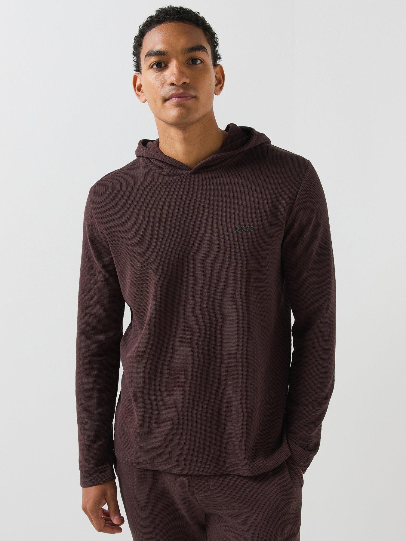 BOSS Regular Fit Waffle Loungewear Hoodie - Brown