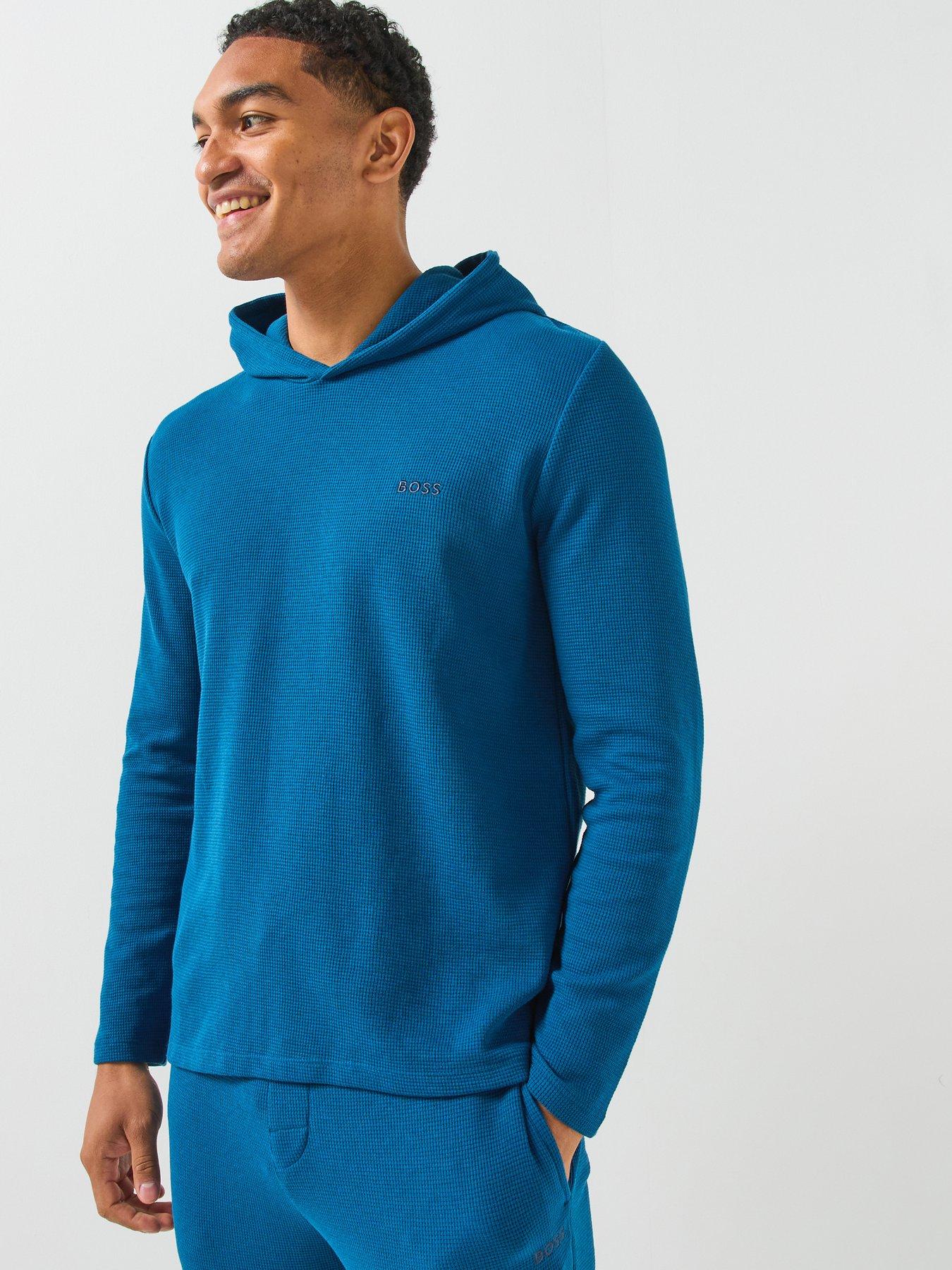 BOSS Regular Fit Waffle Loungewear Hoodie - Blue