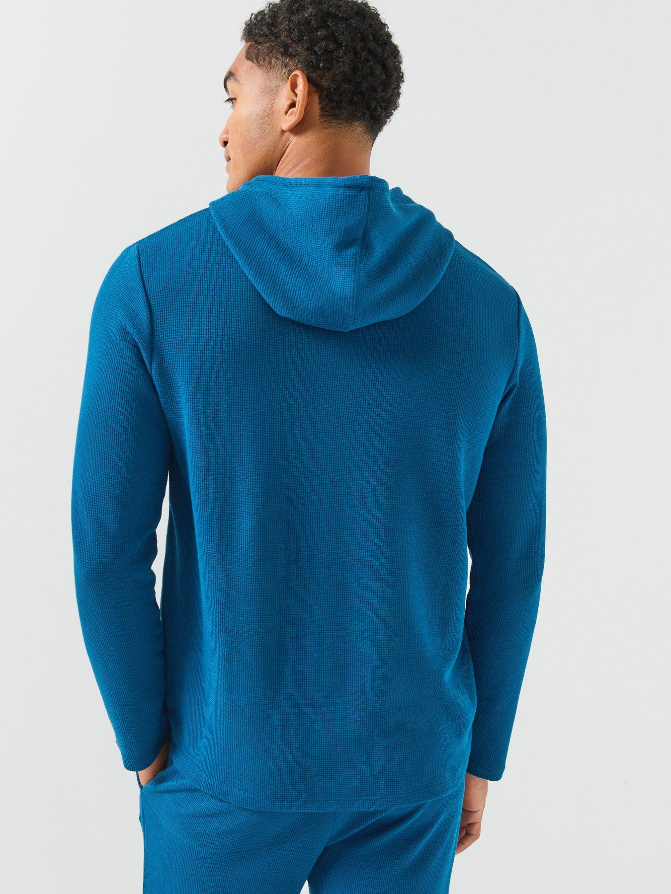 Image 2 of 6 of BOSS Regular Fit Waffle Loungewear Hoodie - Blue