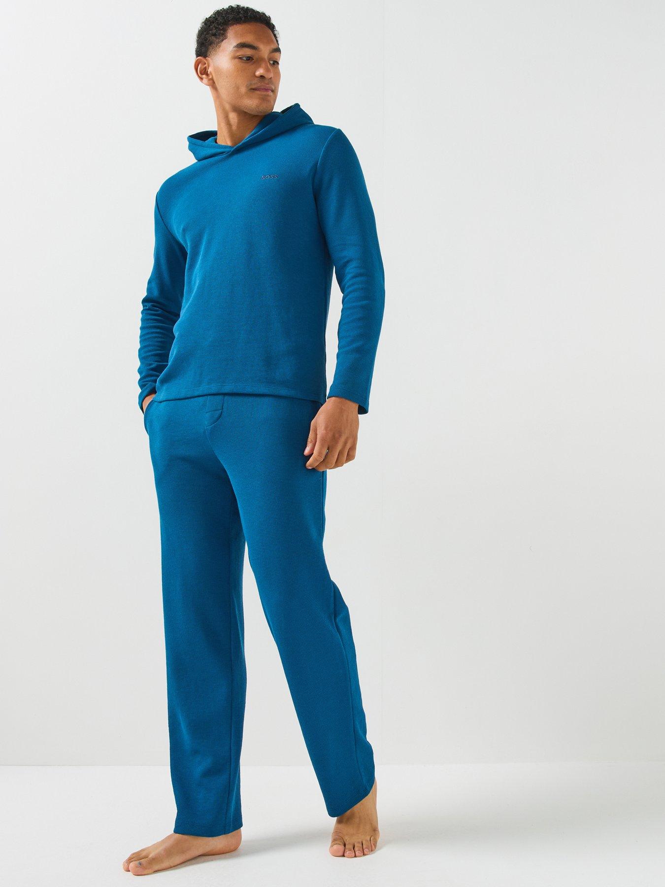 Image 3 of 6 of BOSS Regular Fit Waffle Loungewear Hoodie - Blue