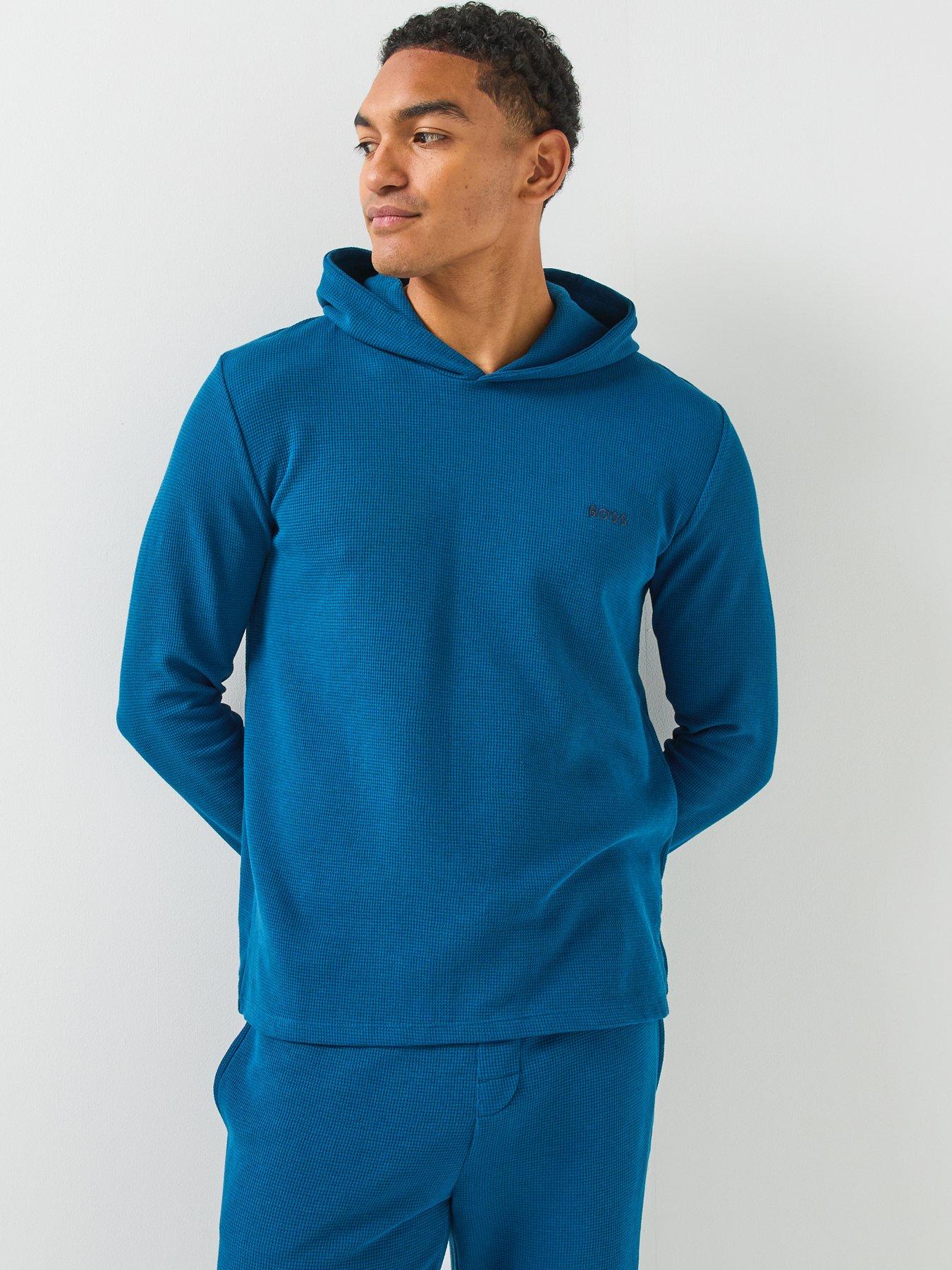 Image 4 of 6 of BOSS Regular Fit Waffle Loungewear Hoodie - Blue