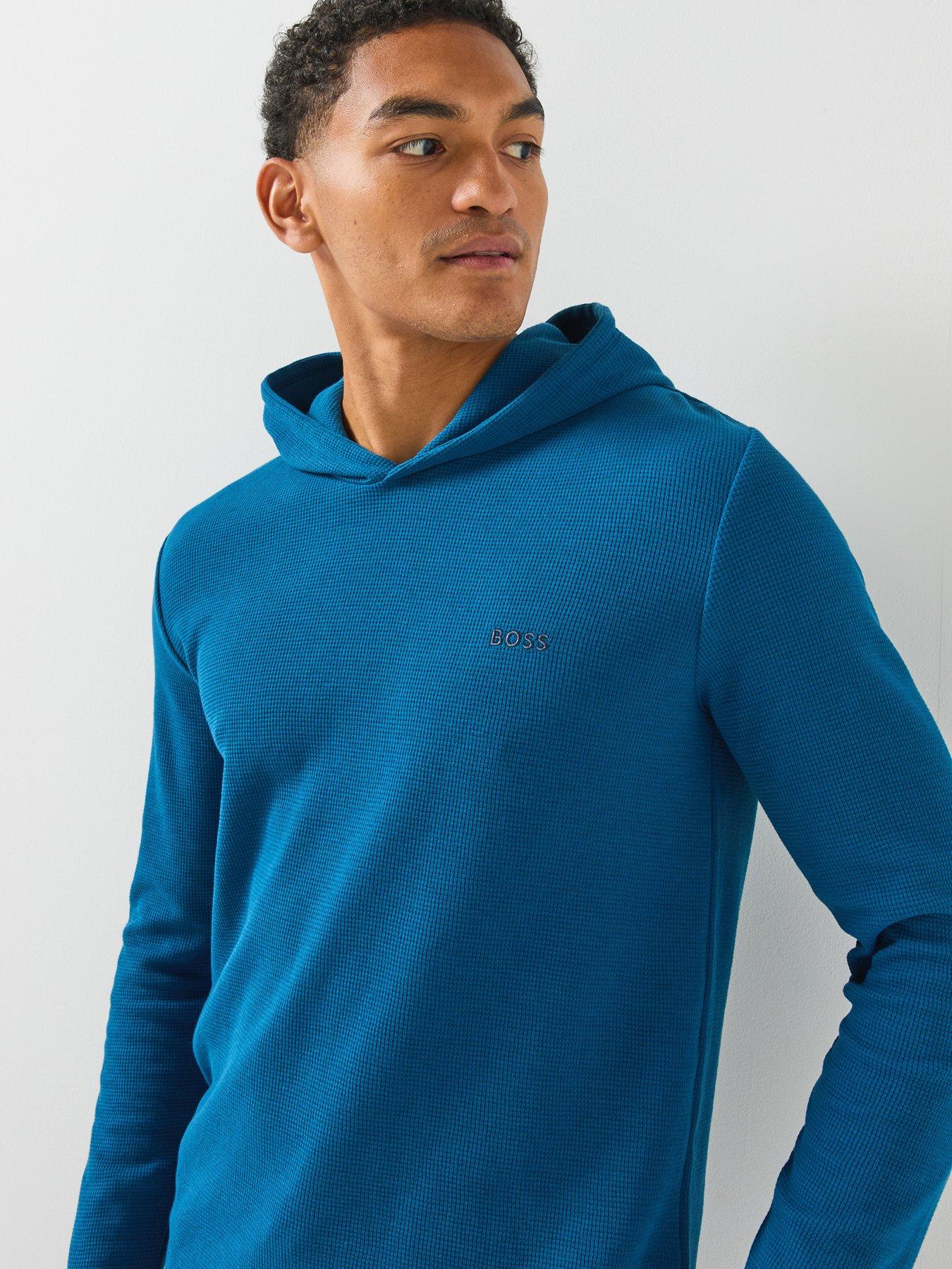 Image 5 of 6 of BOSS Regular Fit Waffle Loungewear Hoodie - Blue