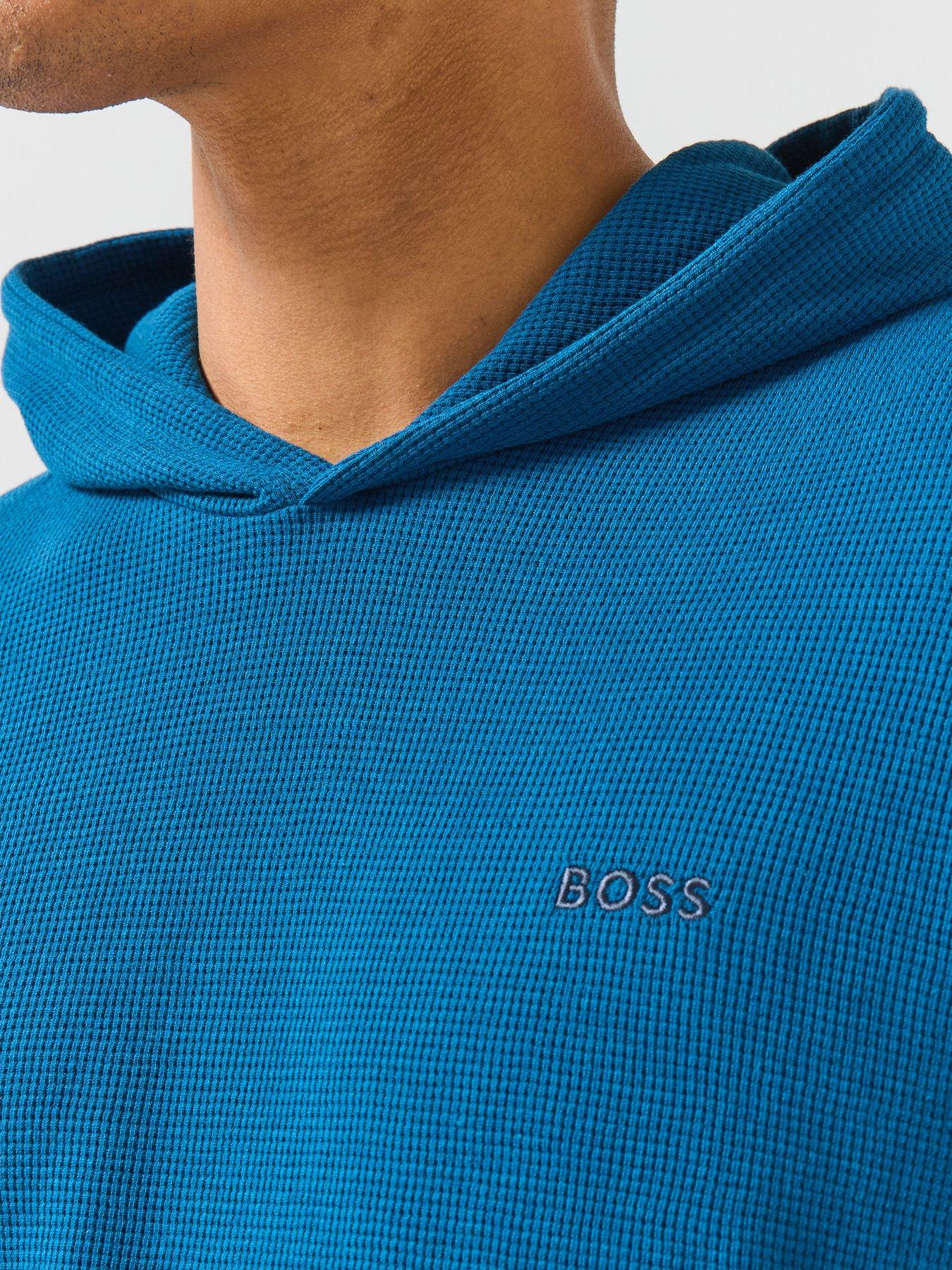 Image 6 of 6 of BOSS Regular Fit Waffle Loungewear Hoodie - Blue