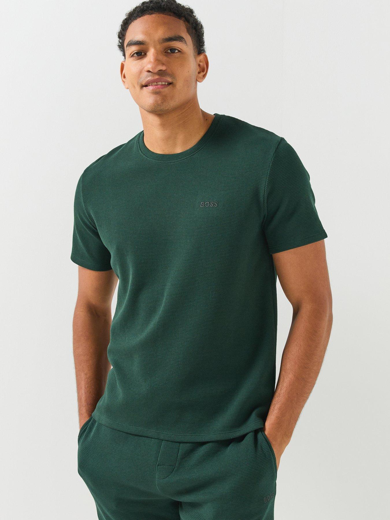 Image 1 of 6 of BOSS Regular Fit Waffle Loungewear T-shirt - Dark Green