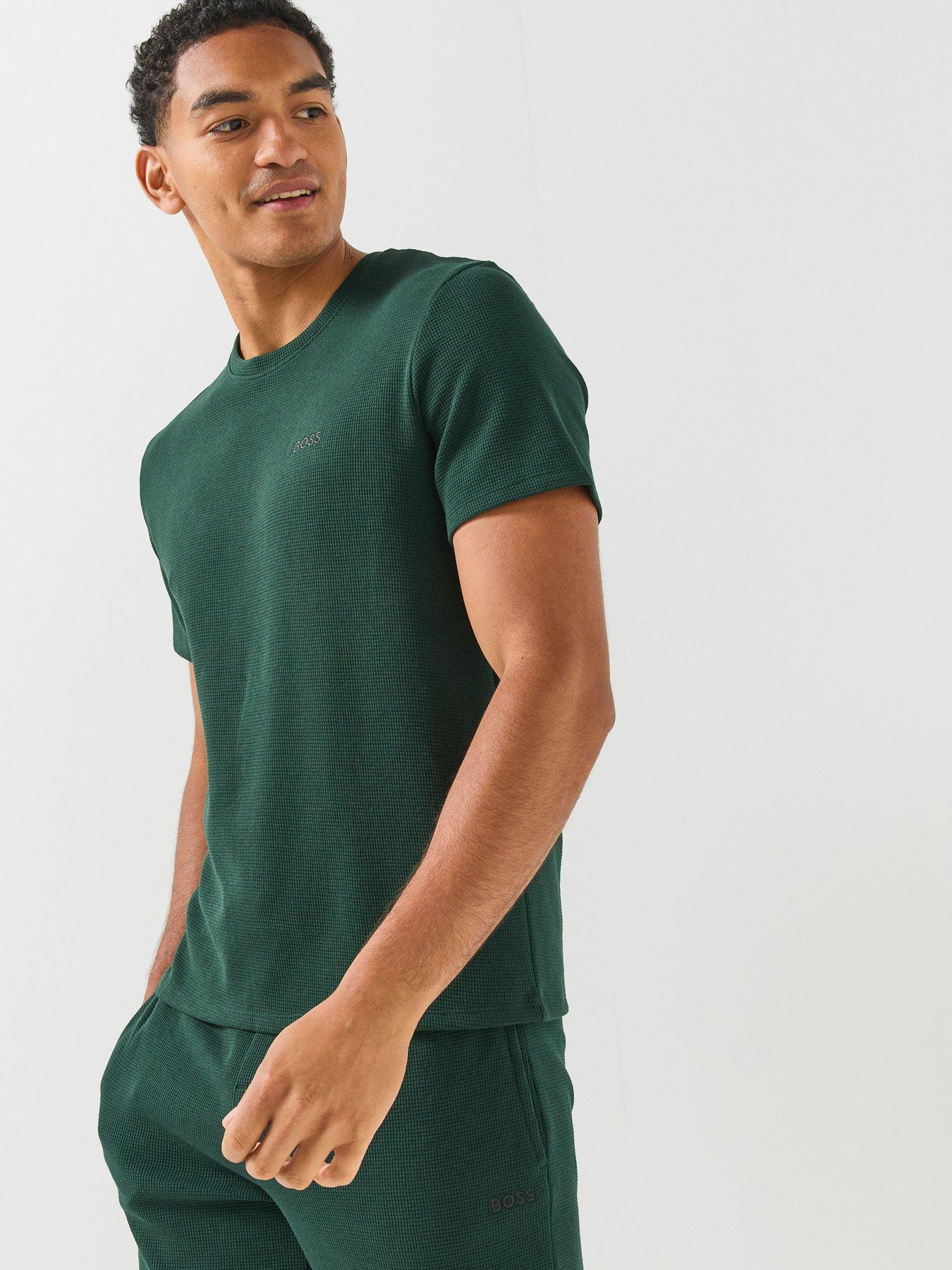 Image 4 of 6 of BOSS Regular Fit Waffle Loungewear T-shirt - Dark Green