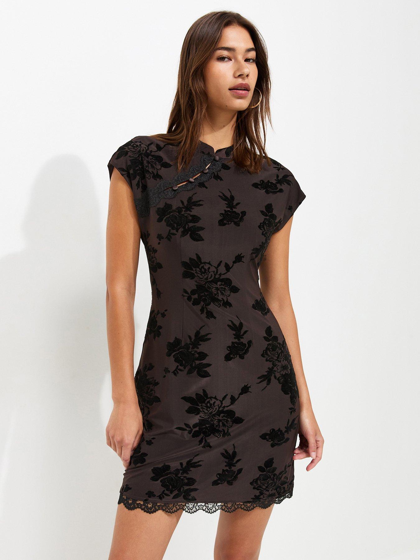 New Look Floral Mesh Lace Mini Dress - Purple
