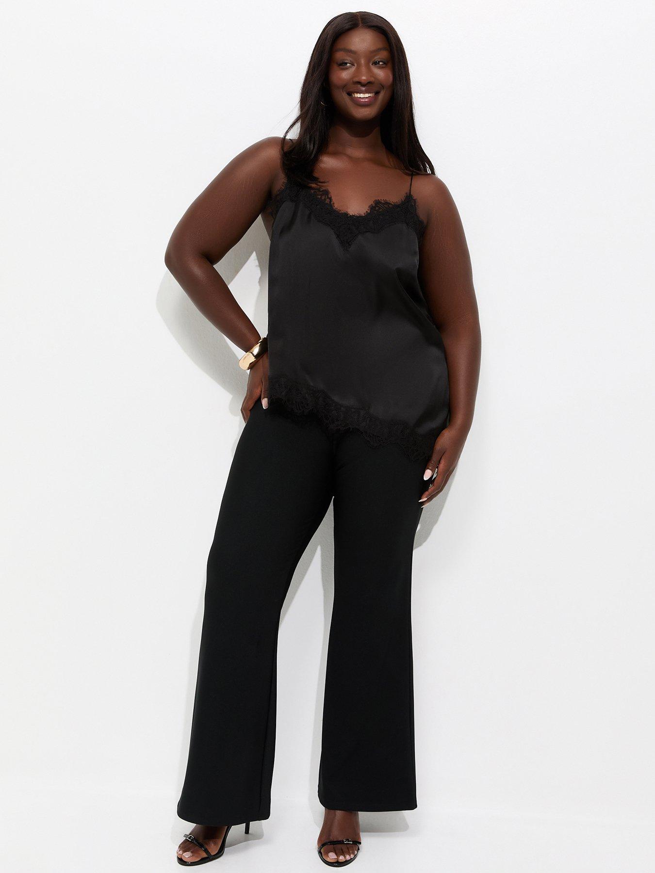 New Look Curves Ribbed Flared Trousers - Black