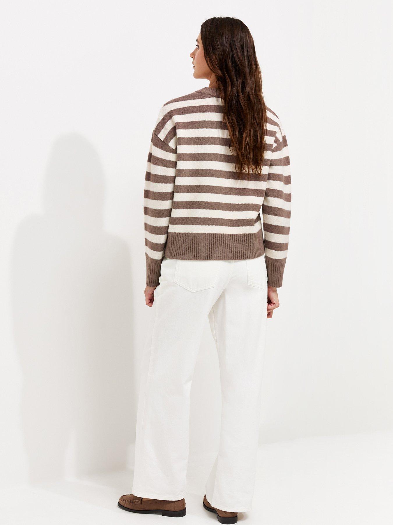 Image 2 of 6 of New Look Knitted Narrow Stripe Jumper - Brown