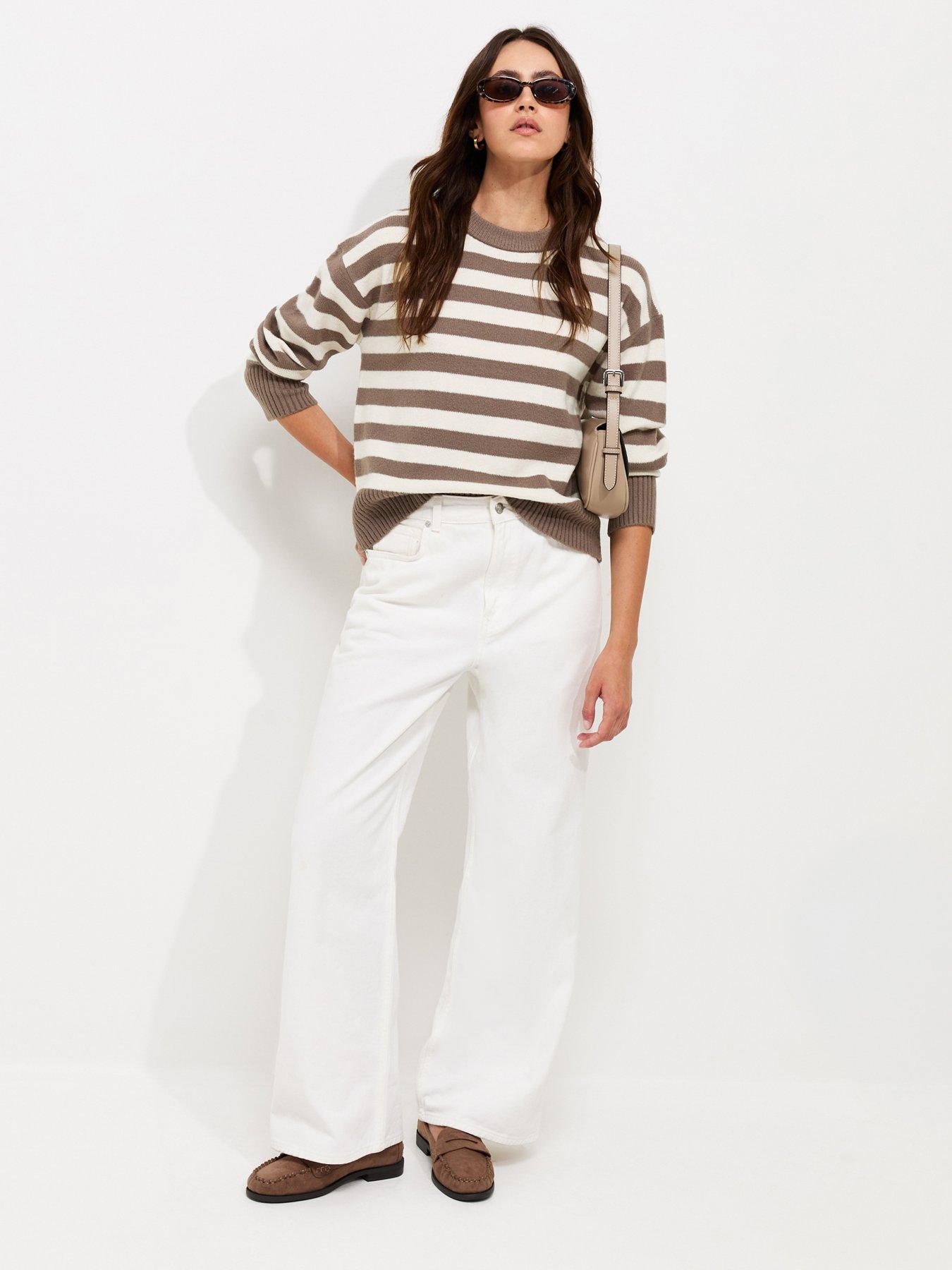 Image 3 of 6 of New Look Knitted Narrow Stripe Jumper - Brown