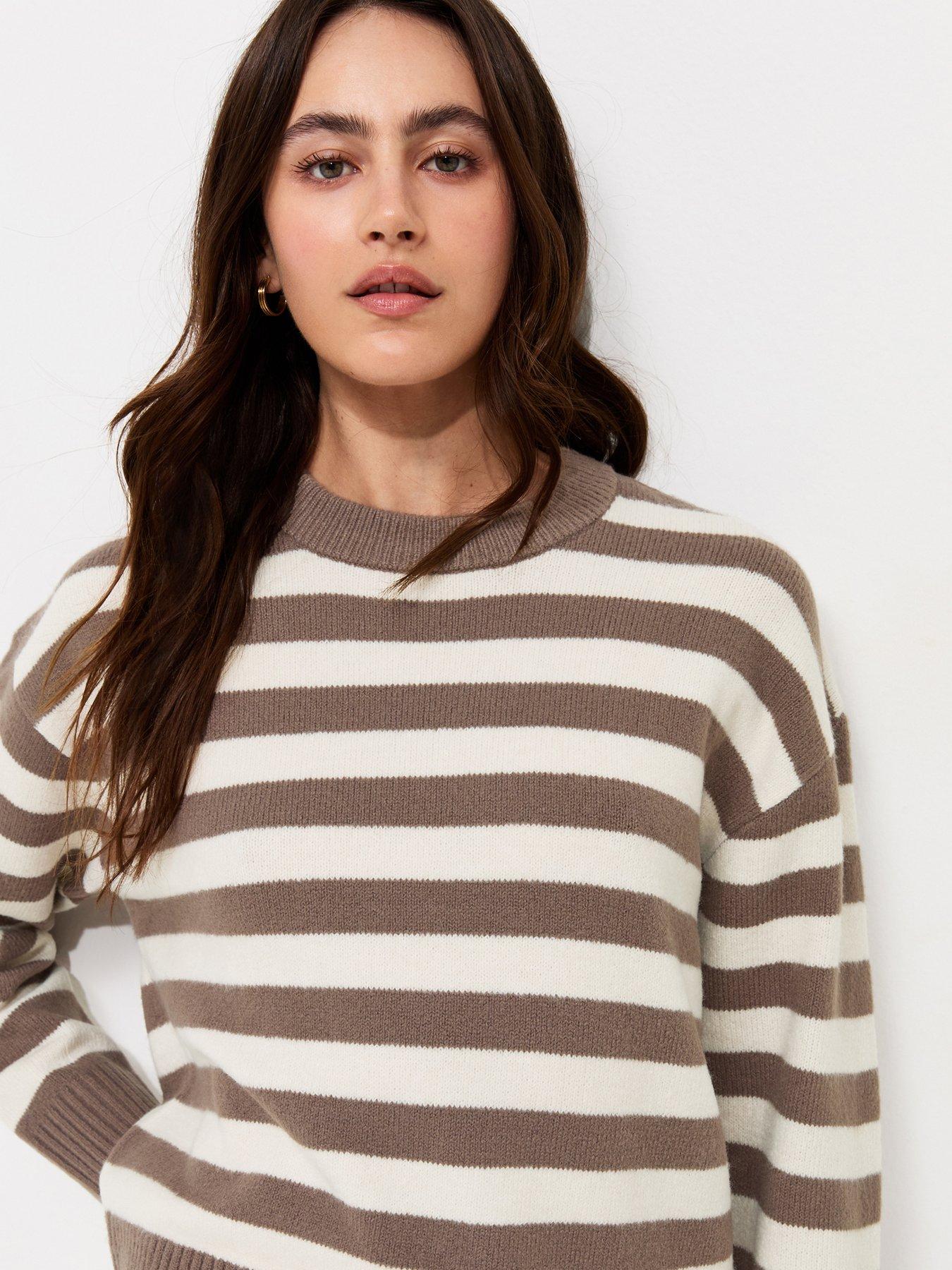 Image 4 of 6 of New Look Knitted Narrow Stripe Jumper - Brown