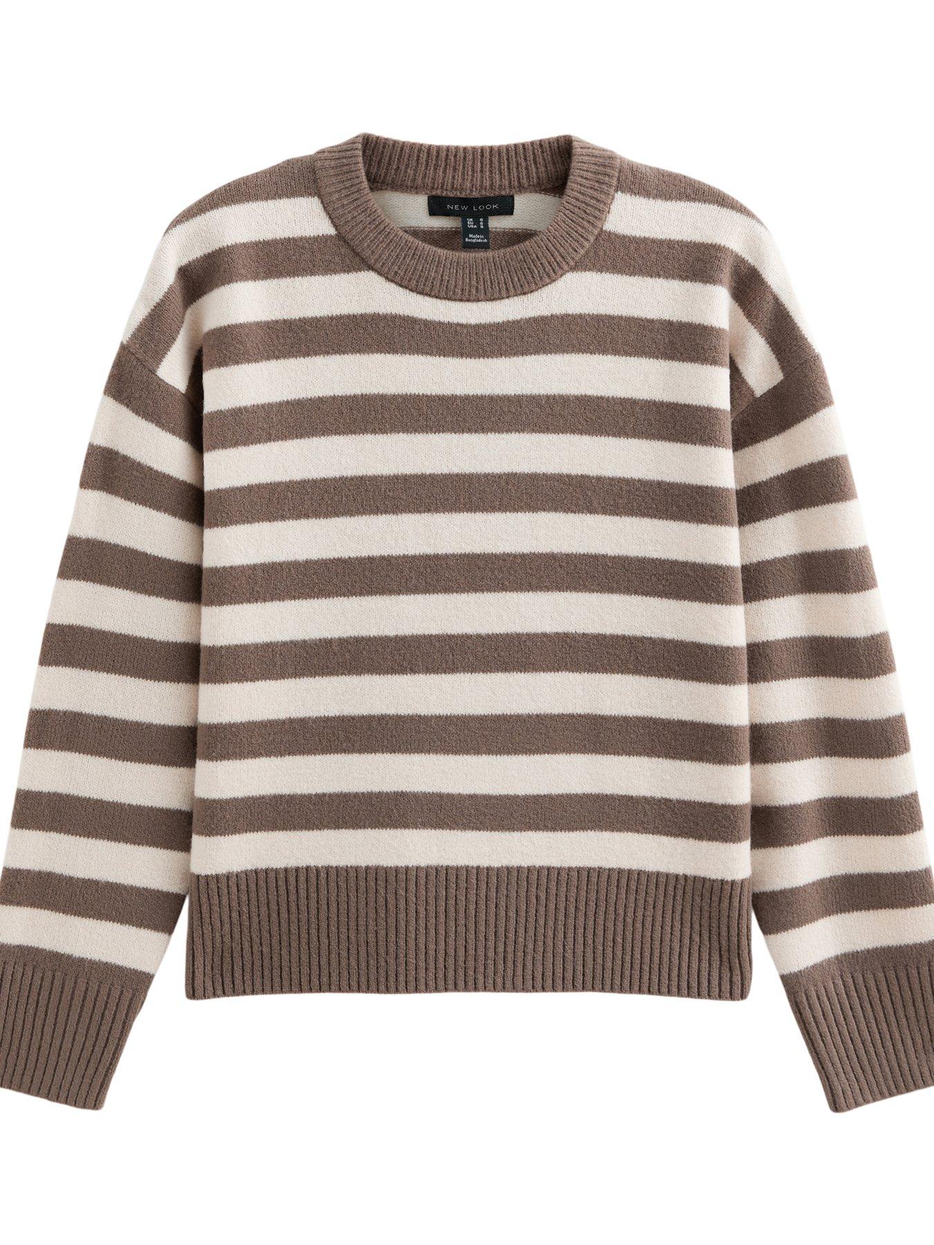 Image 5 of 6 of New Look Knitted Narrow Stripe Jumper - Brown