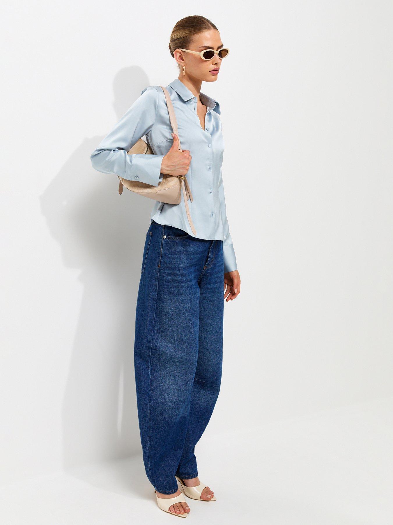 Image 3 of 5 of New Look Fitted Waist Satin Shirt - Blue