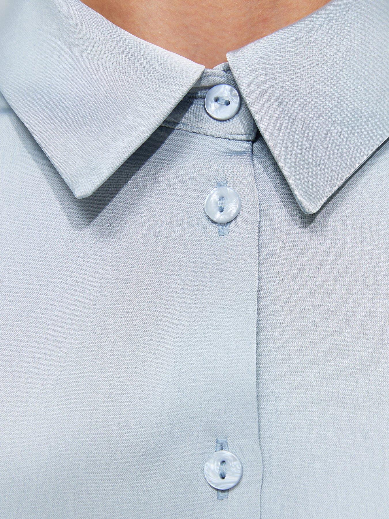 Image 5 of 5 of New Look Fitted Waist Satin Shirt - Blue