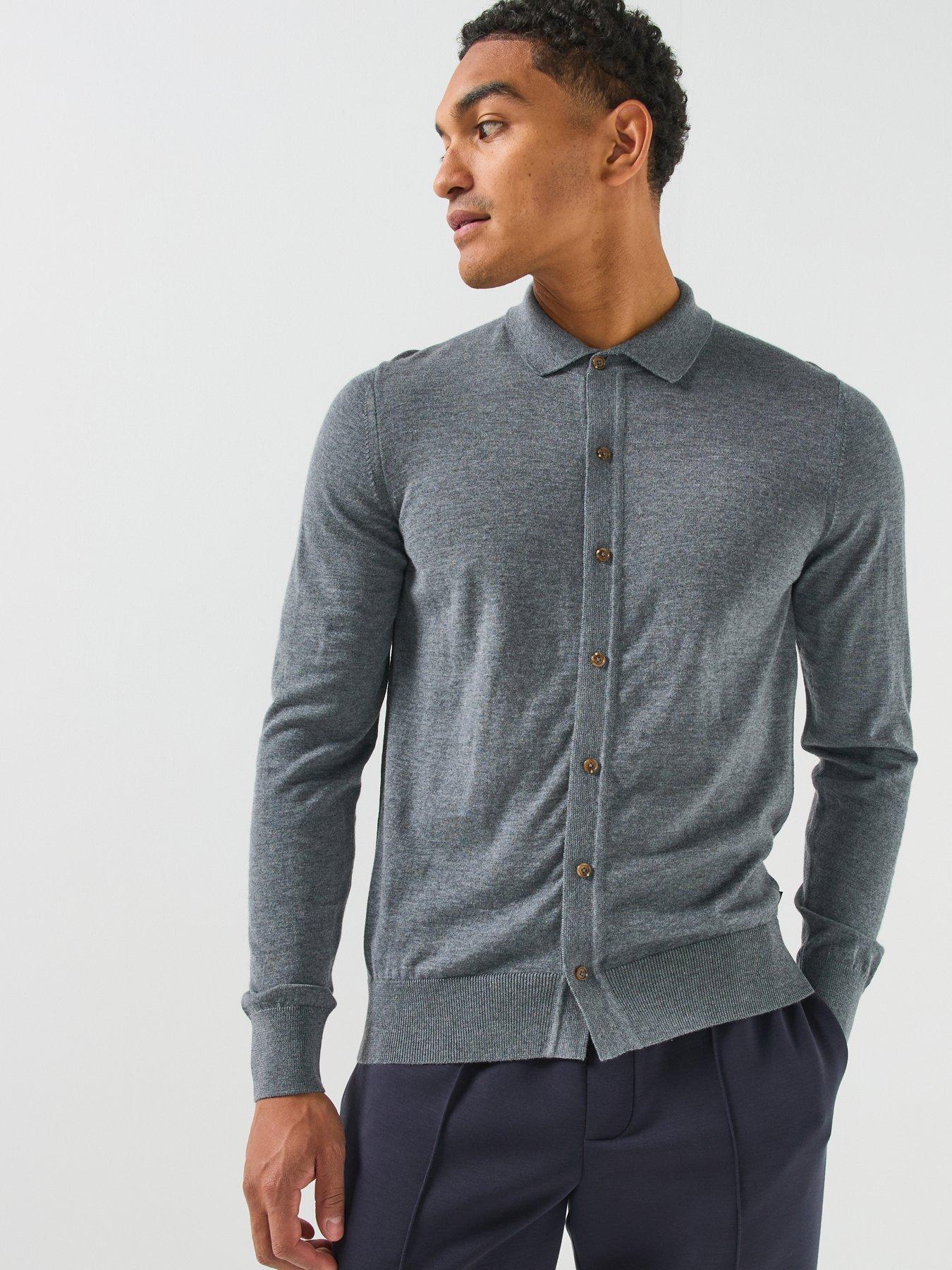 BOSS H-Helbert Button Up Knitted Cardigan - Grey