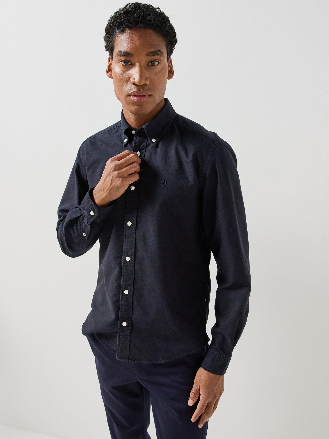Image 1 of 6 of BOSS Mens H-Liam Button-Down Regular Fit Shirt - Navy