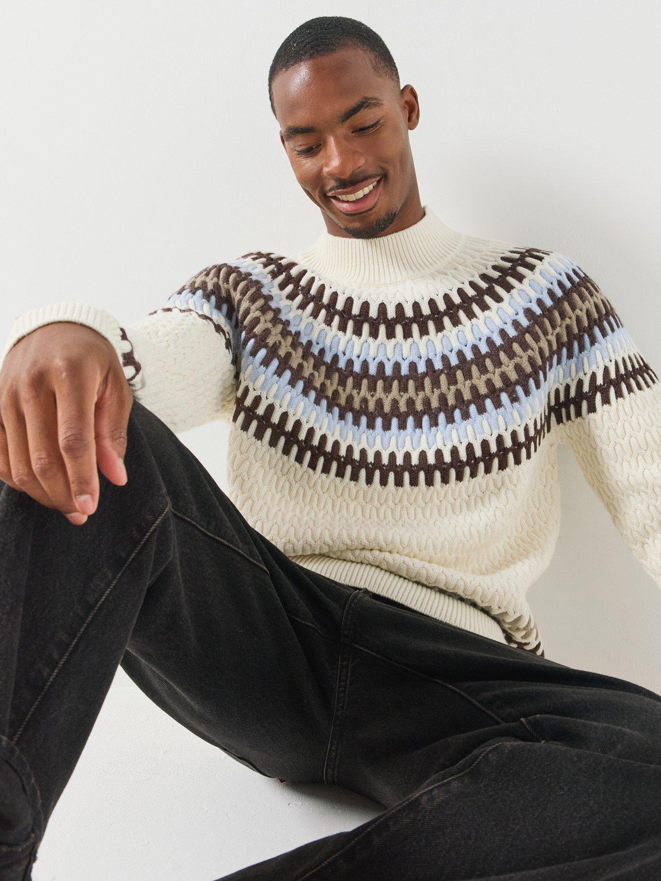 BOSS Men's Fair Isle Crew Neck Knitted Jumper - Cream