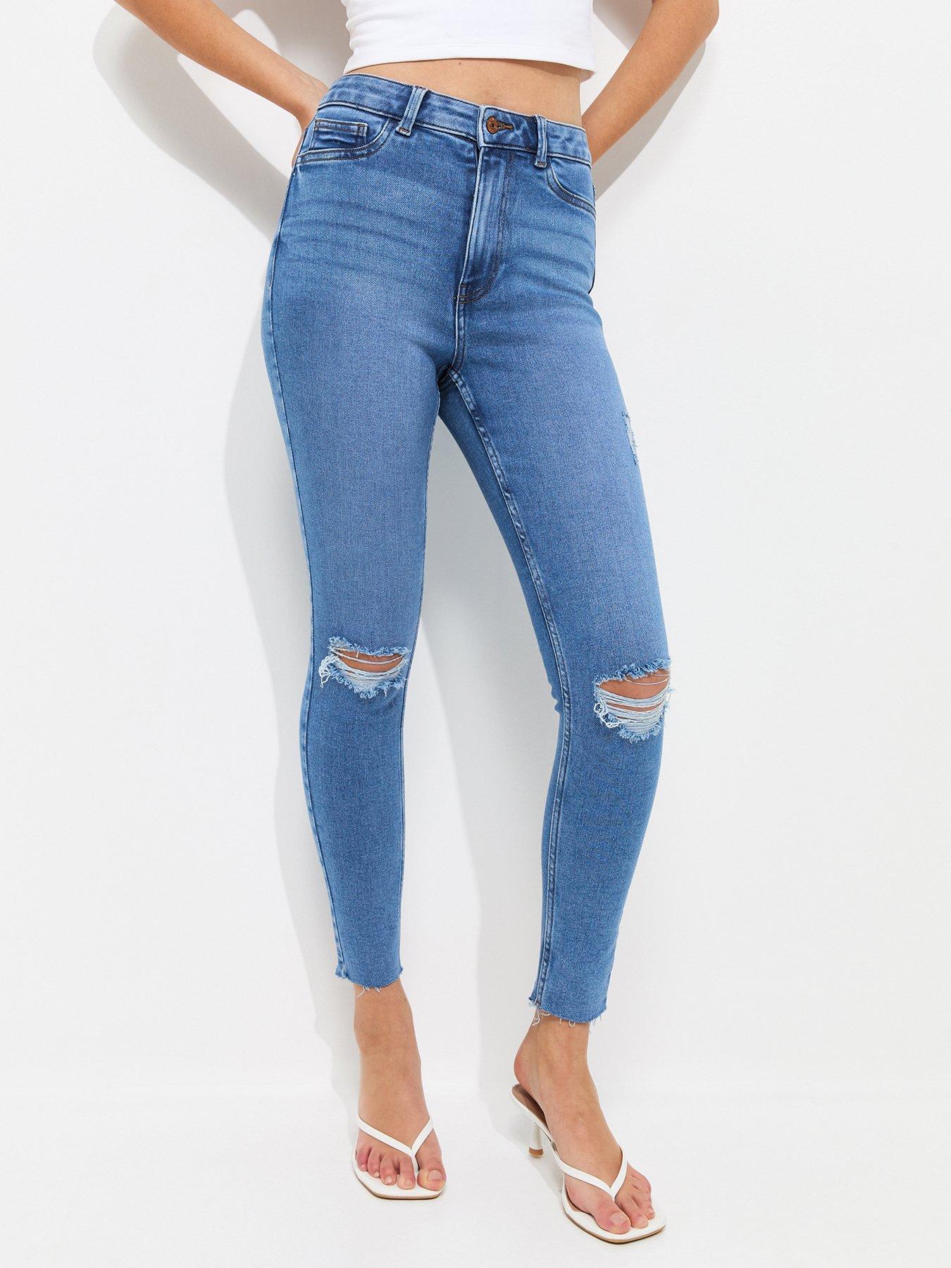 New Look Ripped Hallie Skinny Jeans - Blue