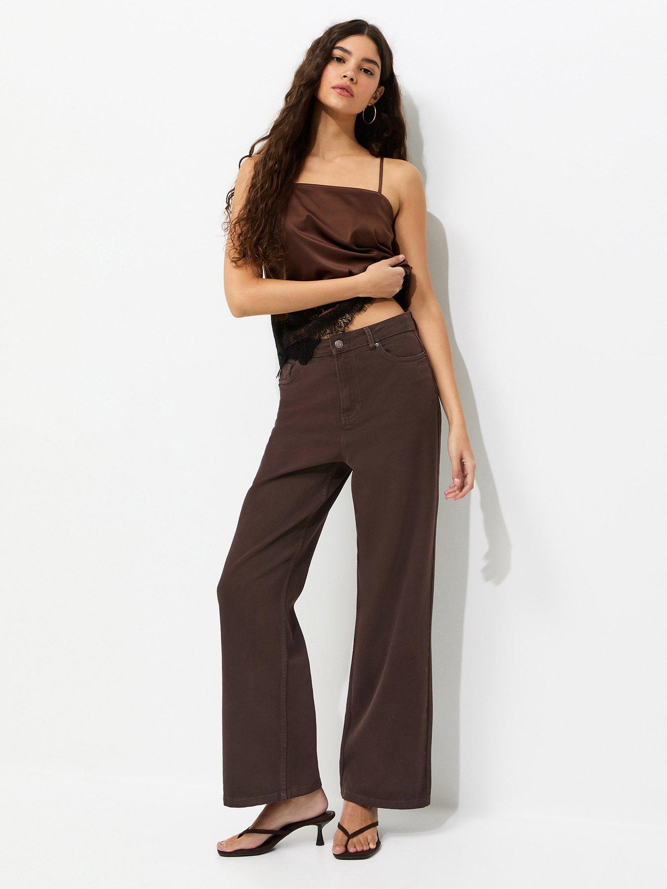 New Look Adalae High Waisted Wide Leg Jeans - Dark Brown