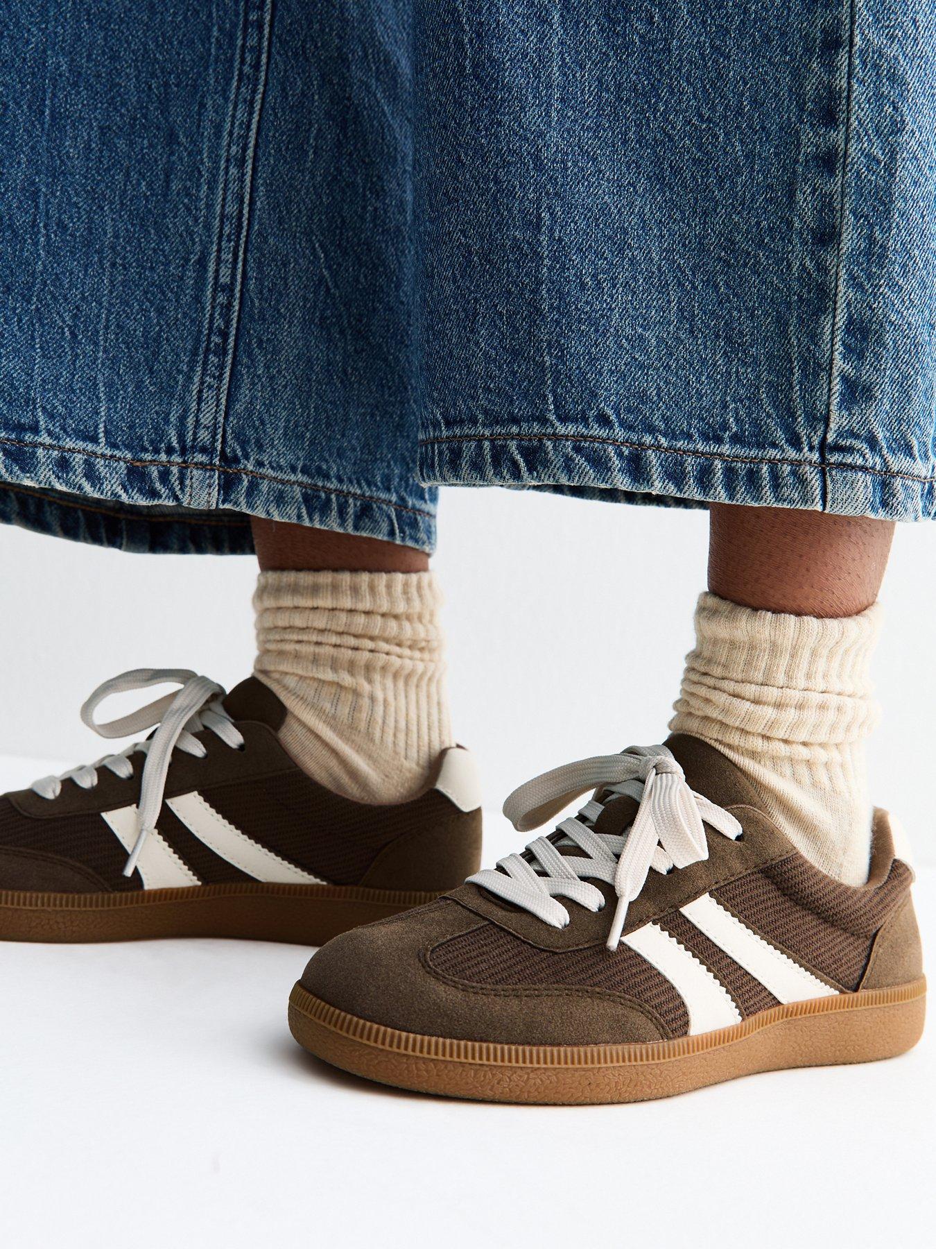 New Look Corduroy Faux Leather Lace Up Trainers - Brown