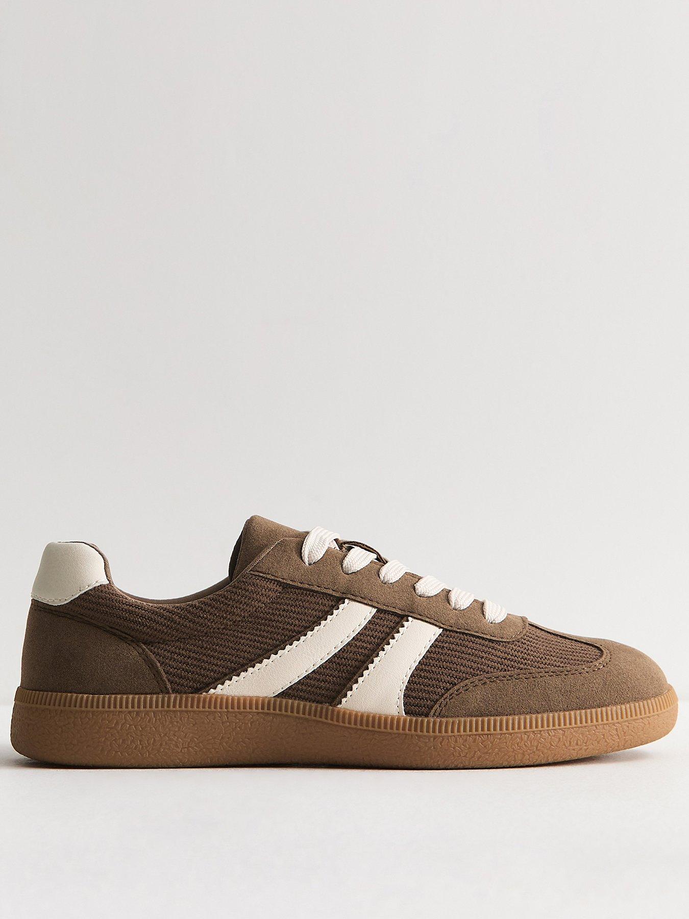Image 2 of 5 of New Look Light Brown Corduroy Faux Leather Lace Up Trainers