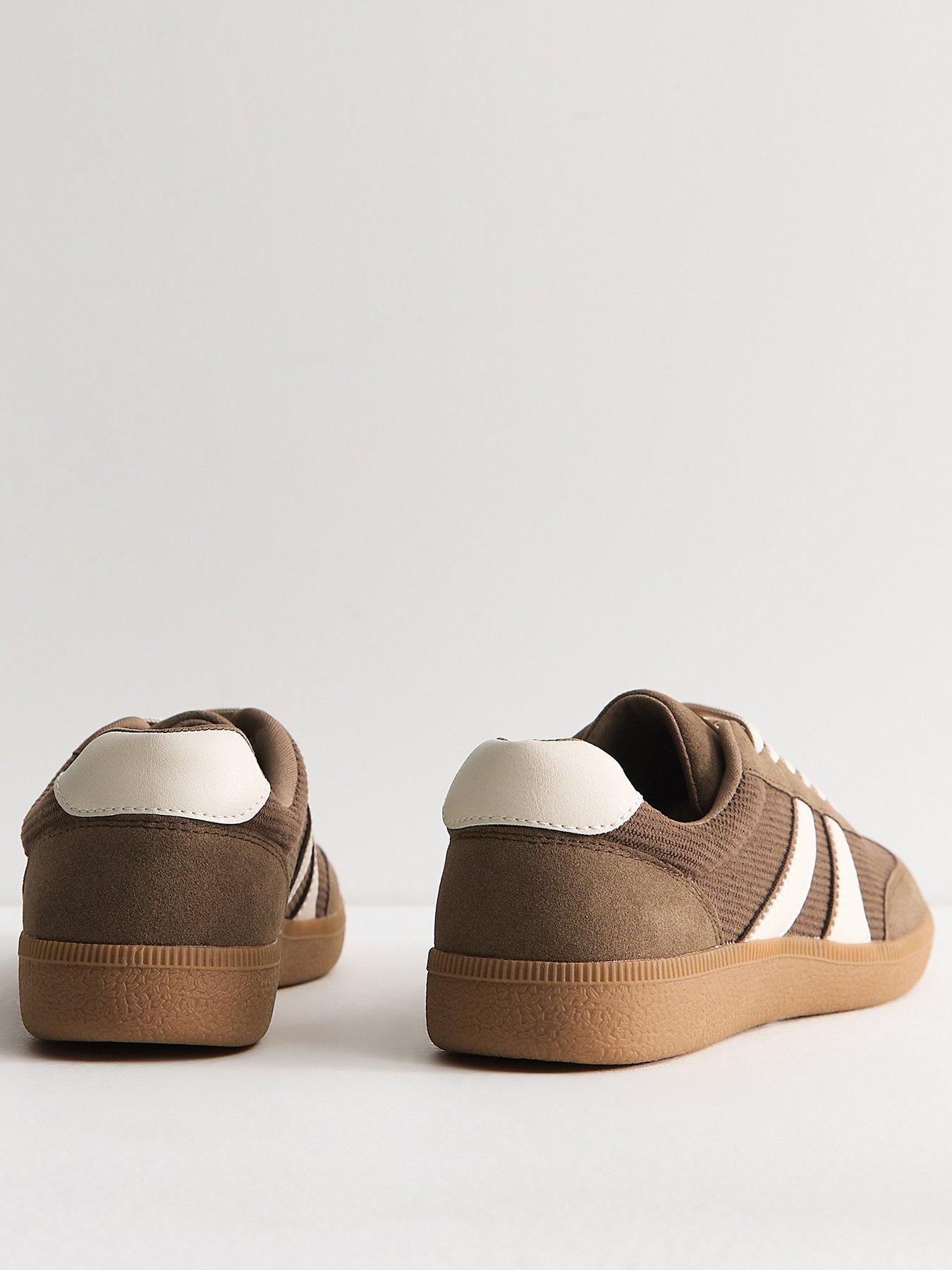 Image 3 of 5 of New Look Light Brown Corduroy Faux Leather Lace Up Trainers