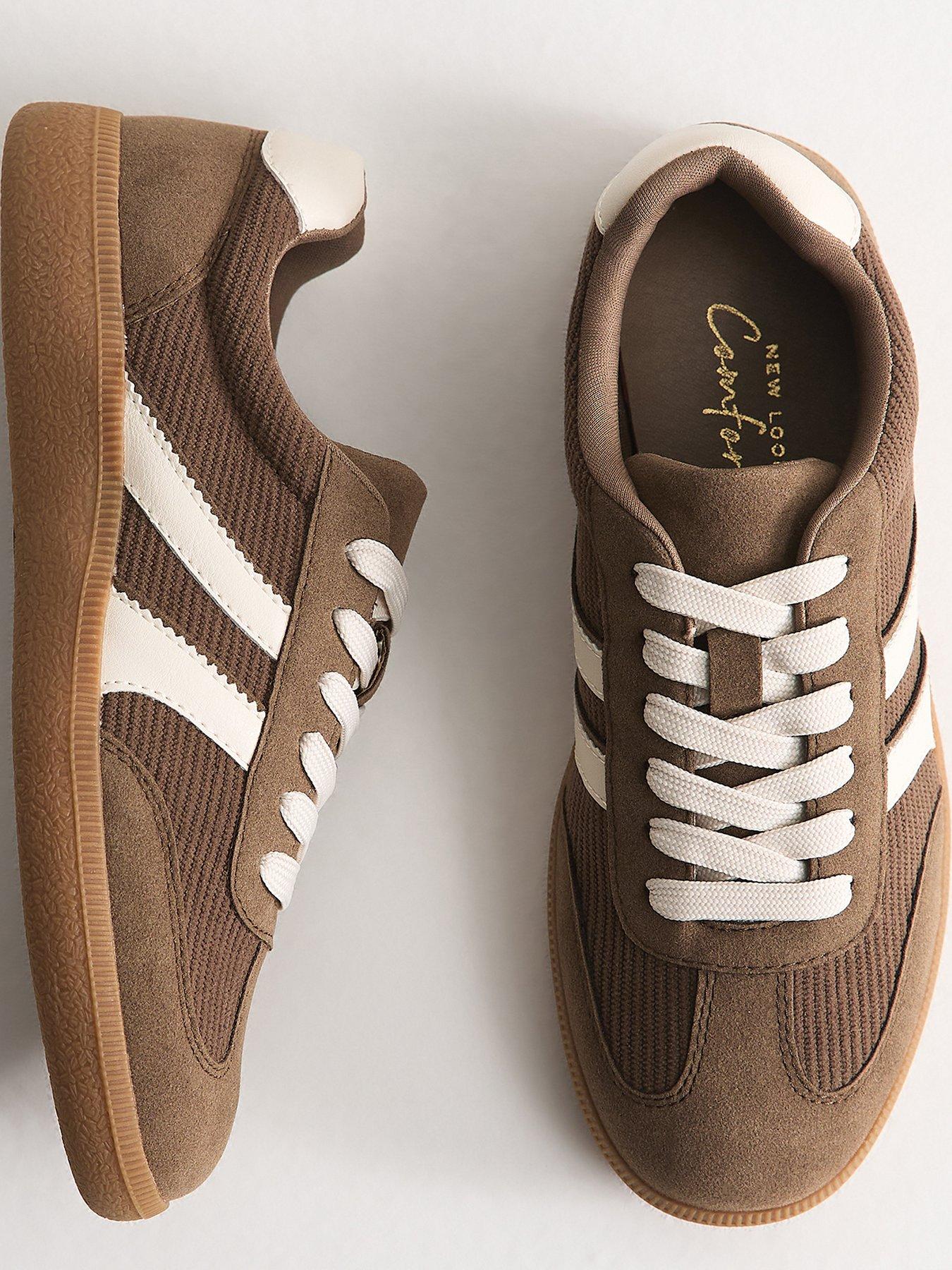 Image 4 of 5 of New Look Light Brown Corduroy Faux Leather Lace Up Trainers