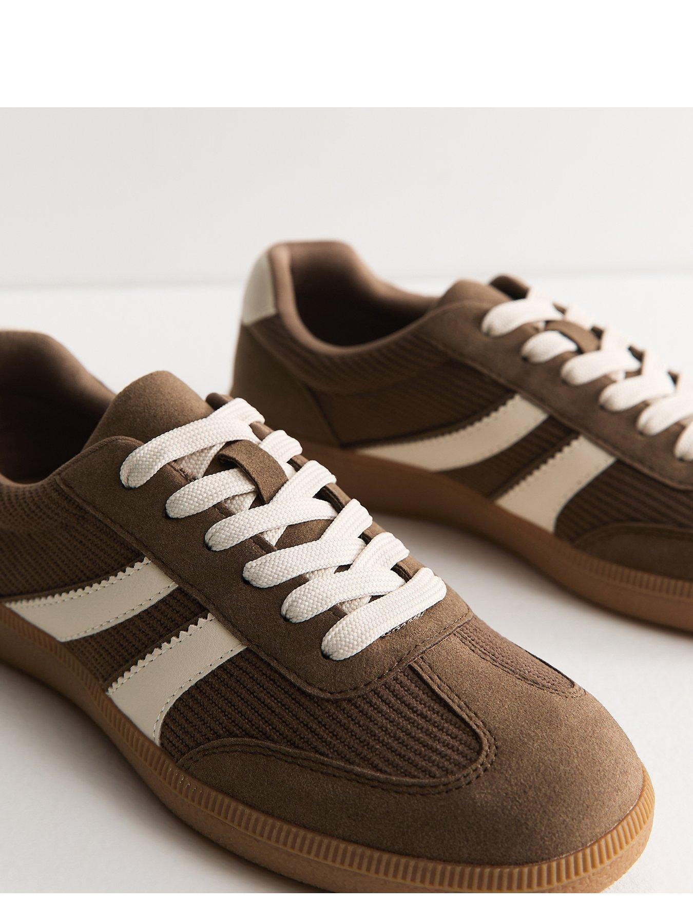 Image 5 of 5 of New Look Light Brown Corduroy Faux Leather Lace Up Trainers