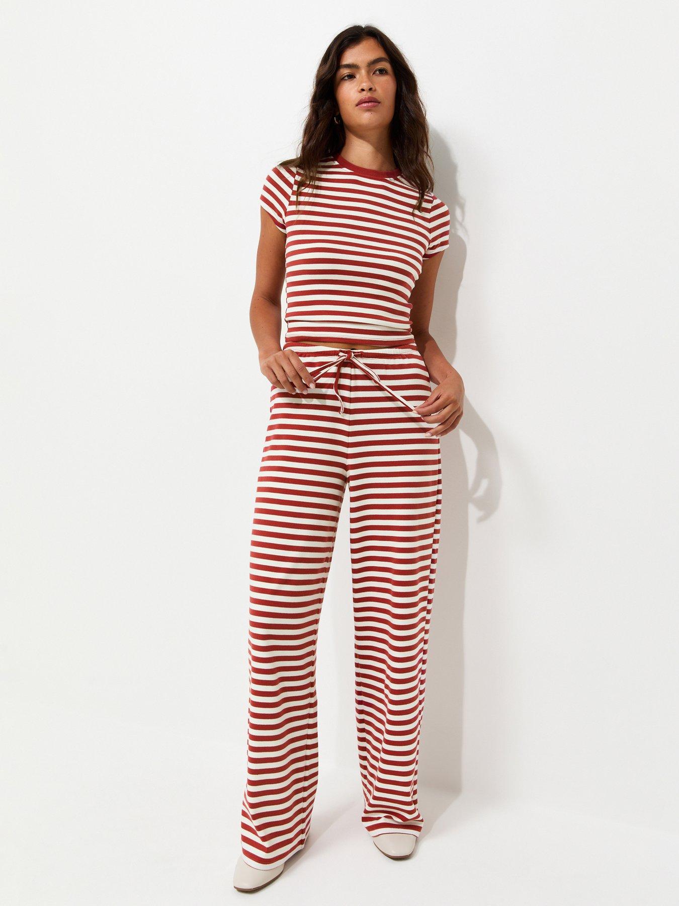 New Look Striped Drawstring Wide Leg Co-ord Trousers - Red