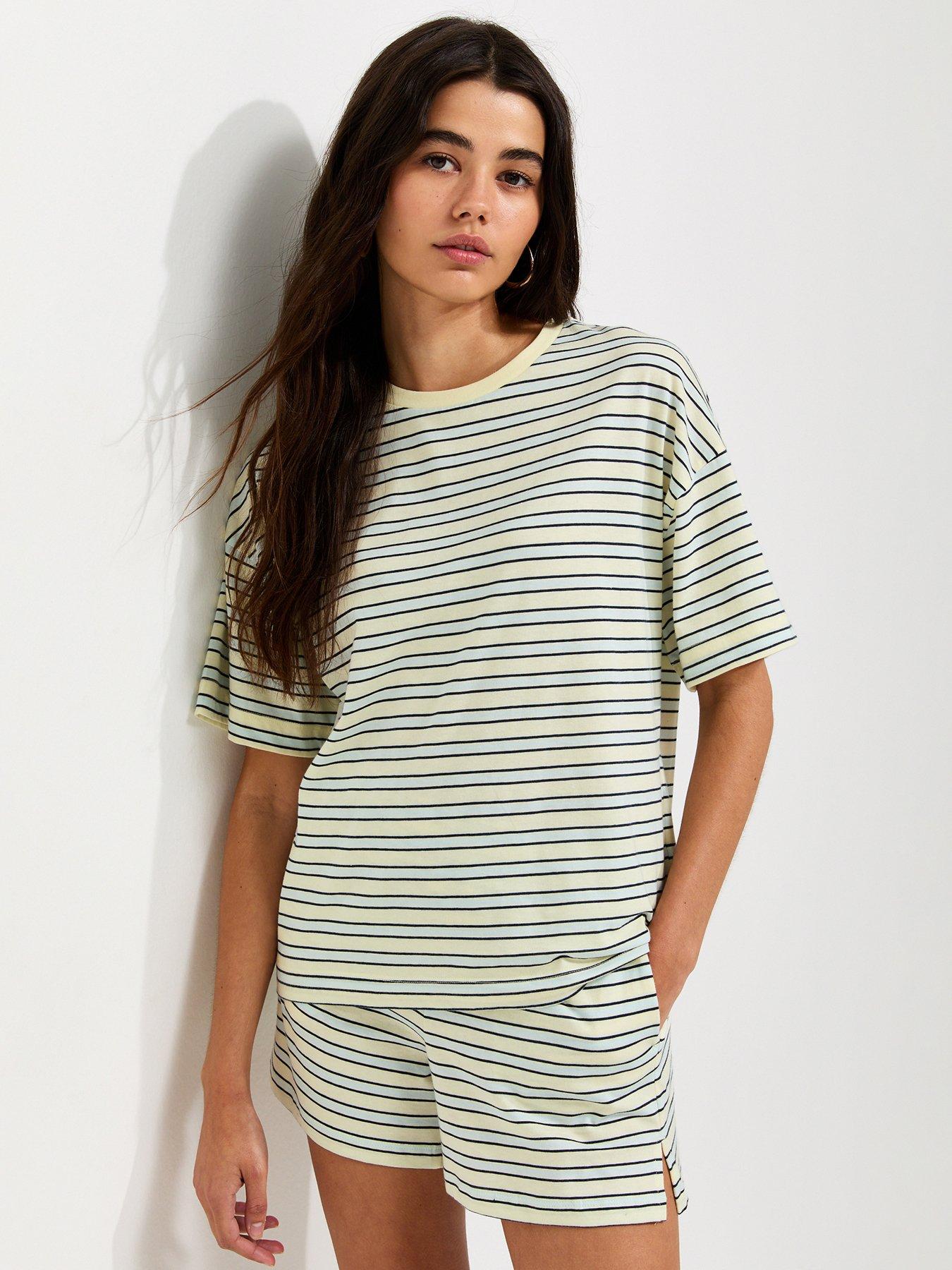 New Look Cotton Striped Side Split Co-ord Shorts - Yellow