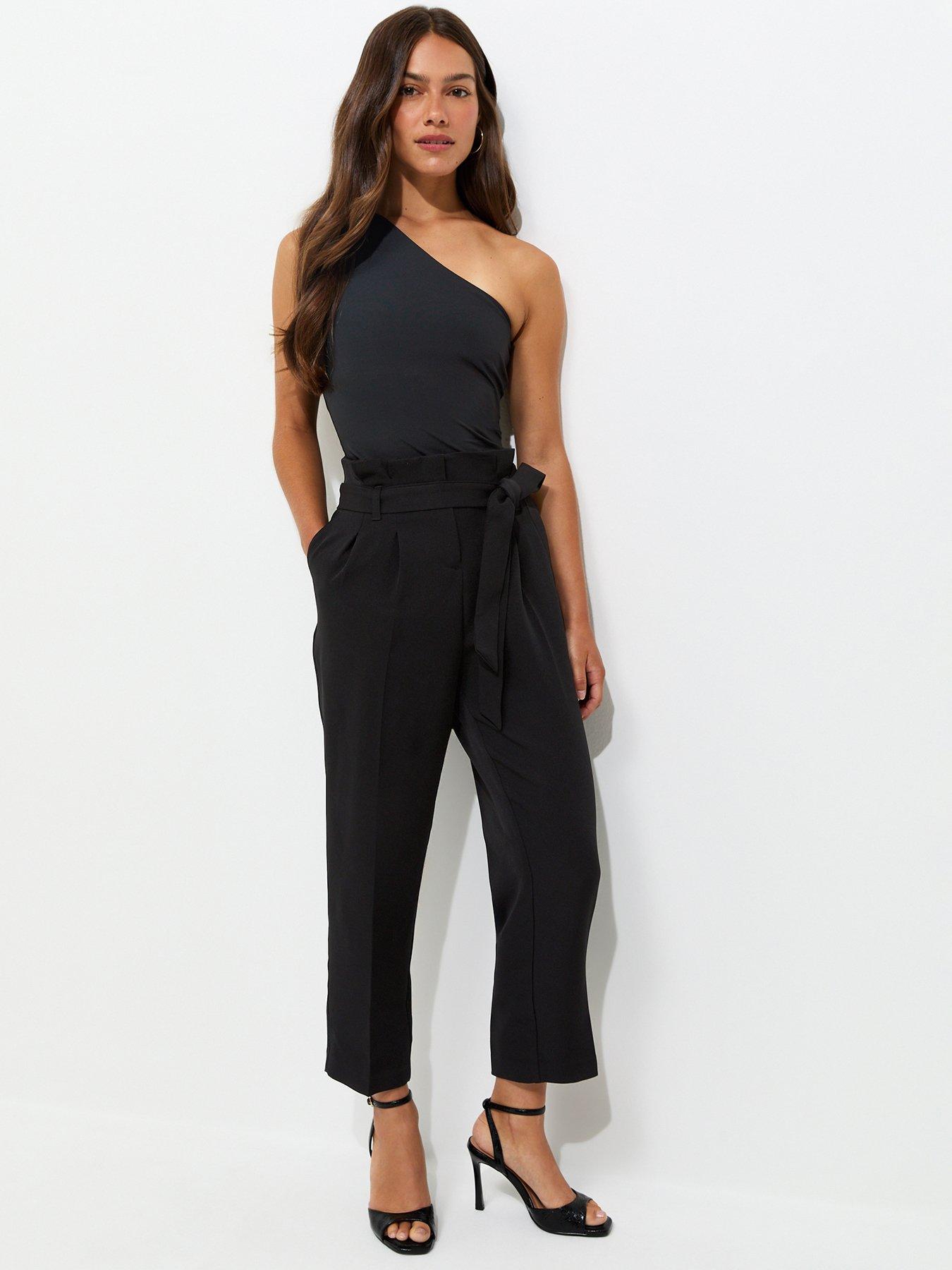 Image 1 of 5 of New Look Petite Woven Paperbag Waist Trousers - Black