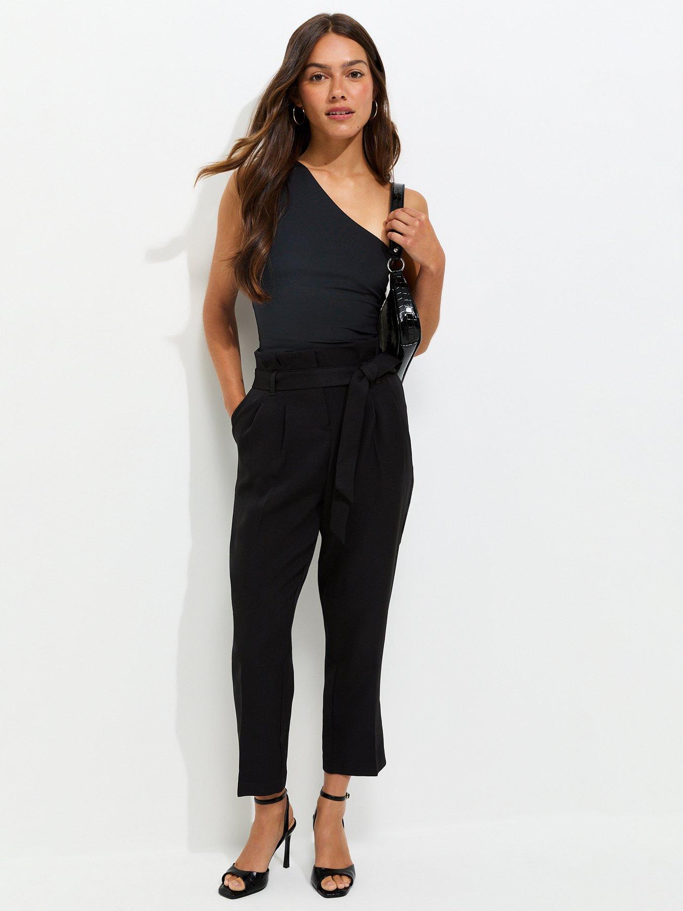 Image 3 of 5 of New Look Petite Woven Paperbag Waist Trousers - Black