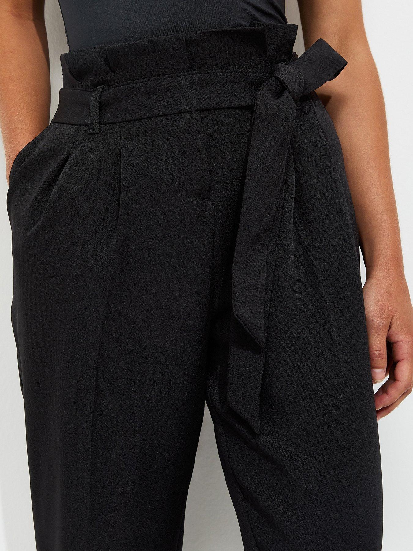 Image 4 of 5 of New Look Petite Woven Paperbag Waist Trousers - Black