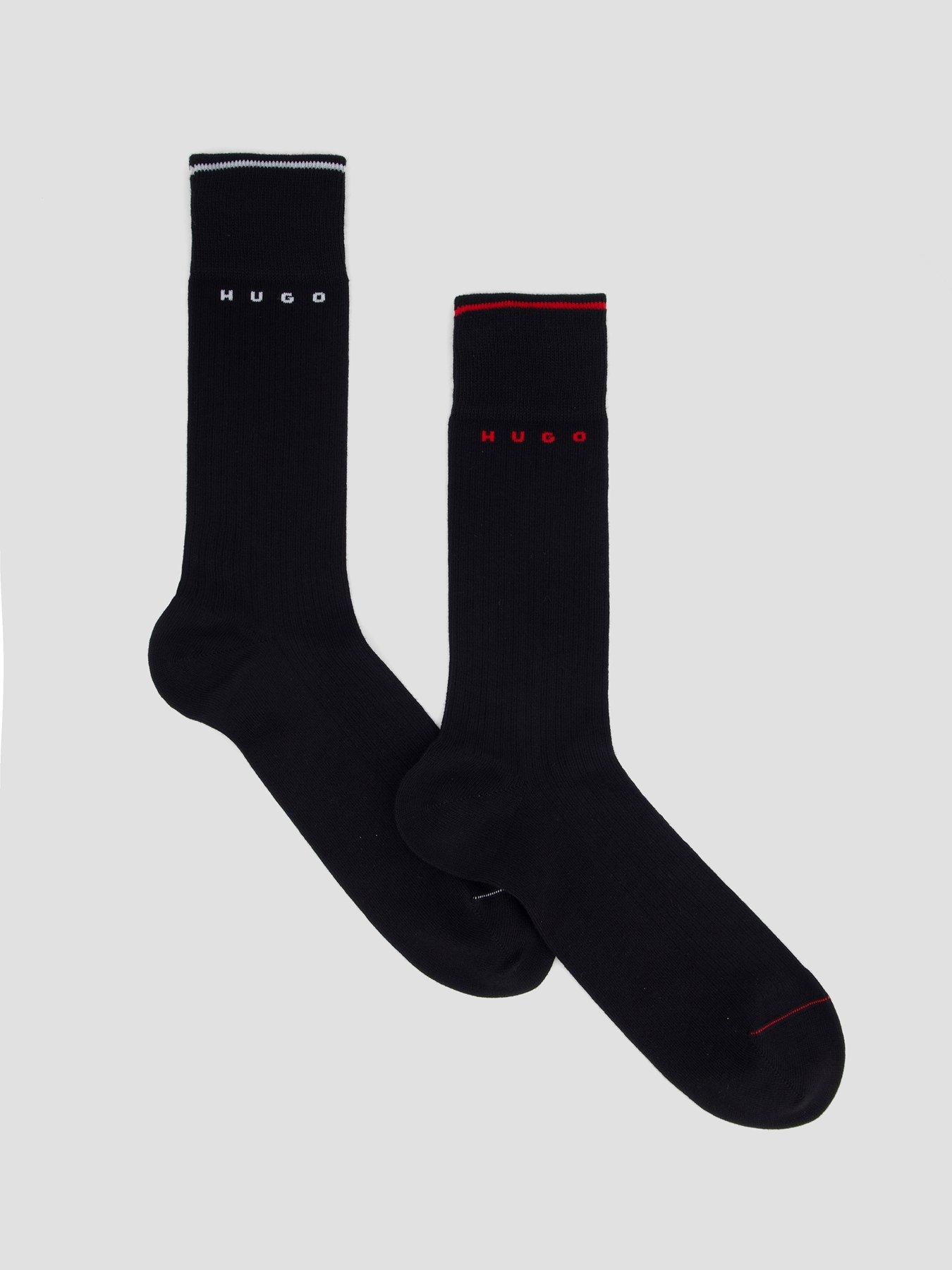 Image 1 of 3 of HUGO Mens 2 Pack Retro Rib Crew Socks - Black