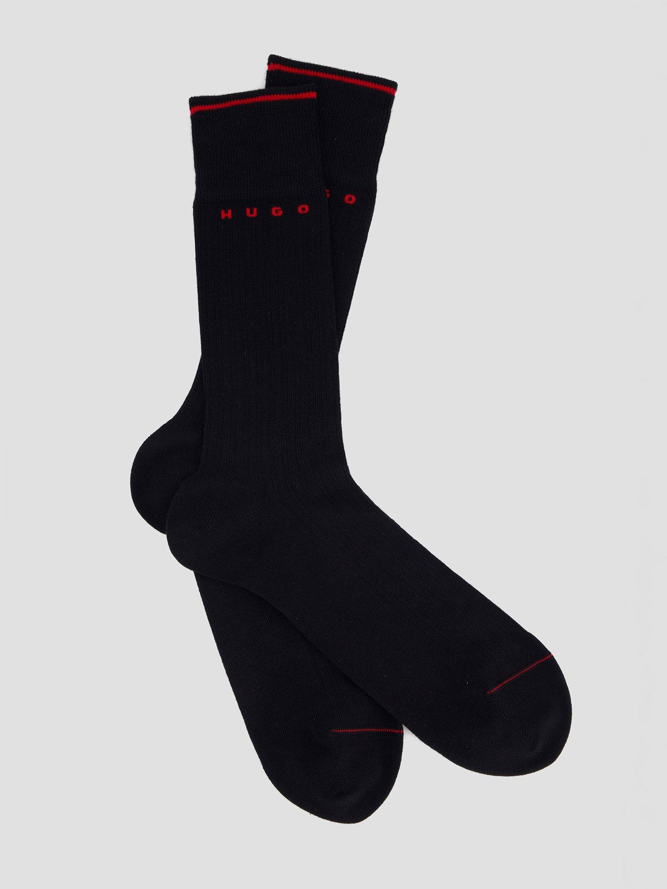 Image 2 of 3 of HUGO Mens 2 Pack Retro Rib Crew Socks - Black
