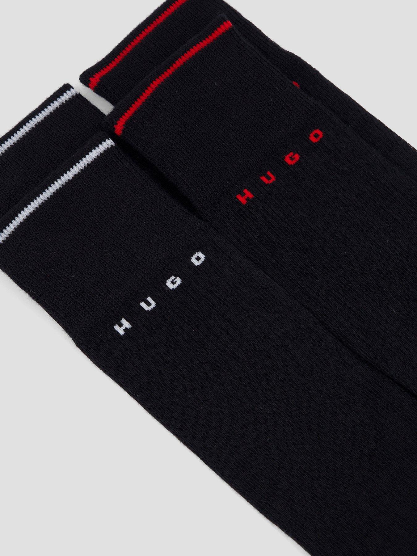 Image 3 of 3 of HUGO Mens 2 Pack Retro Rib Crew Socks - Black