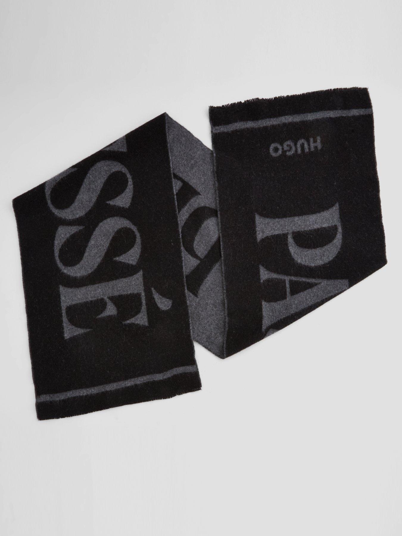 Image 2 of 4 of HUGO Mens Jacquard Slogan Large Scarf - Black