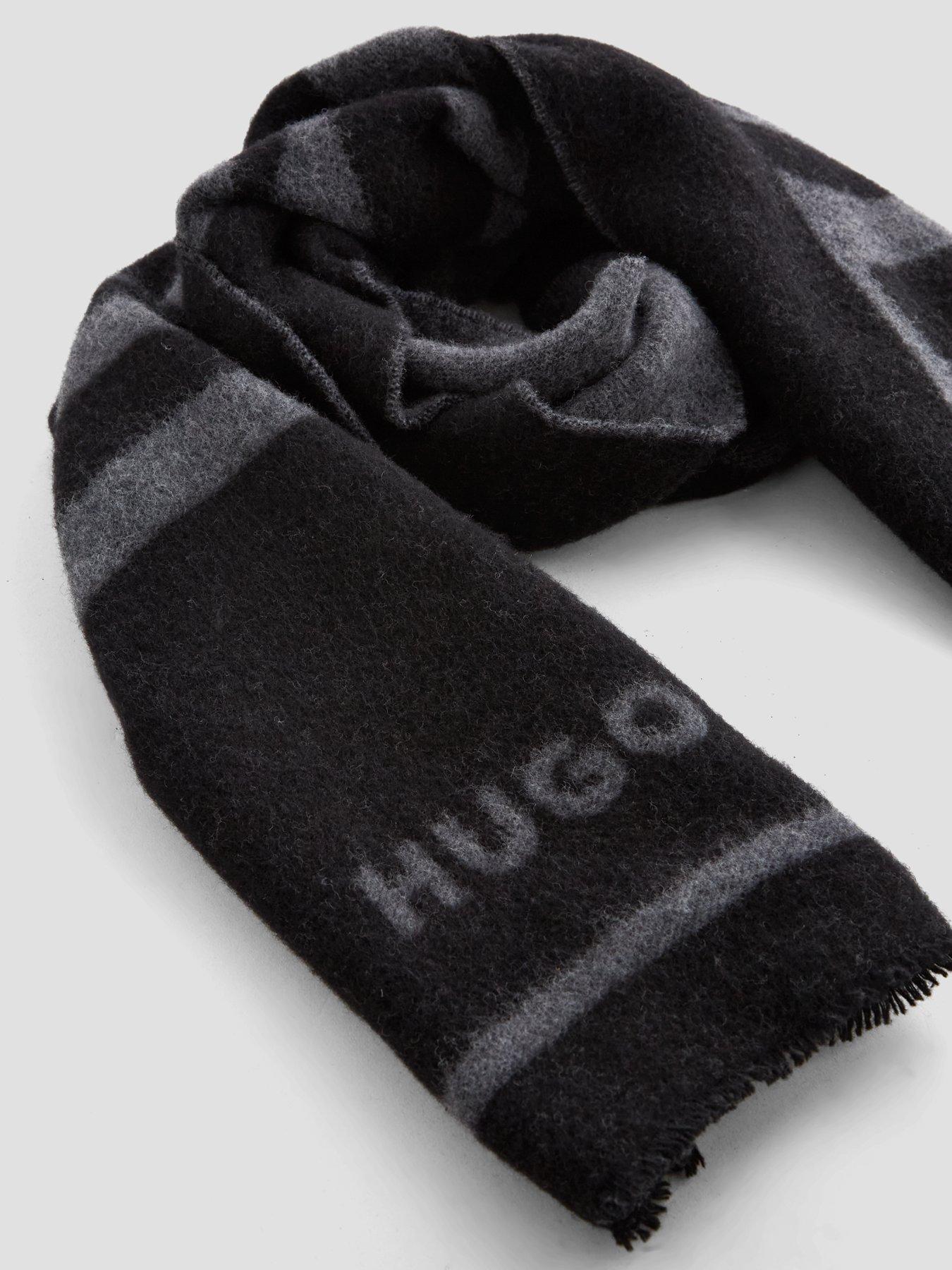 Image 3 of 4 of HUGO Mens Jacquard Slogan Large Scarf - Black