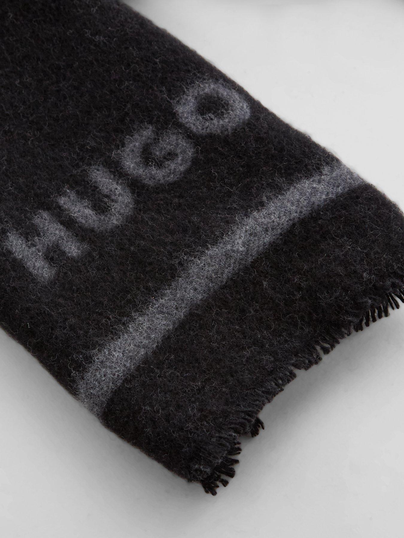 Image 4 of 4 of HUGO Mens Jacquard Slogan Large Scarf - Black